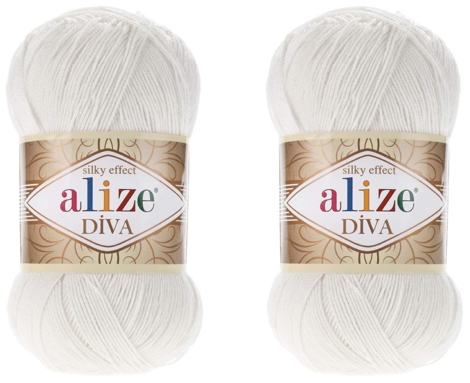 Alize Diva Yarn Hand Knitting 100% Microfiber Acrylic Silk Effect Thread Crochet Art Lace Craft 2 Skeins 200gr 767 Yds (450 - Pearl)