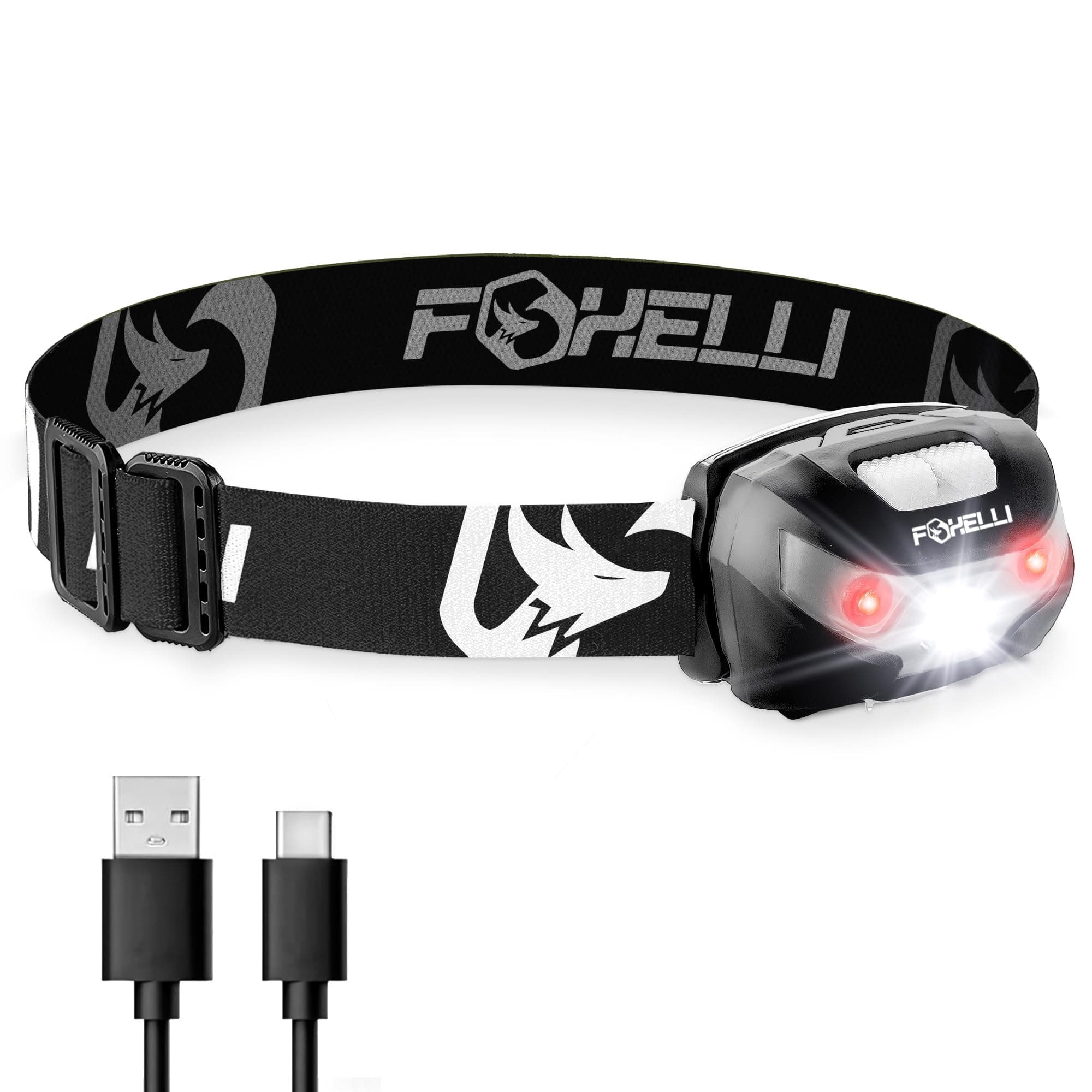 Foxelli USB Rechargeable Headlamp Flashlight - Provides up to 100 Hours of Constant Light on a Single Charge Ultra Bright Waterproof Impact Resistant Lightweight Comfortable Easy to Use BONUS - Two Mini USB Charging Cables Black-Compact
