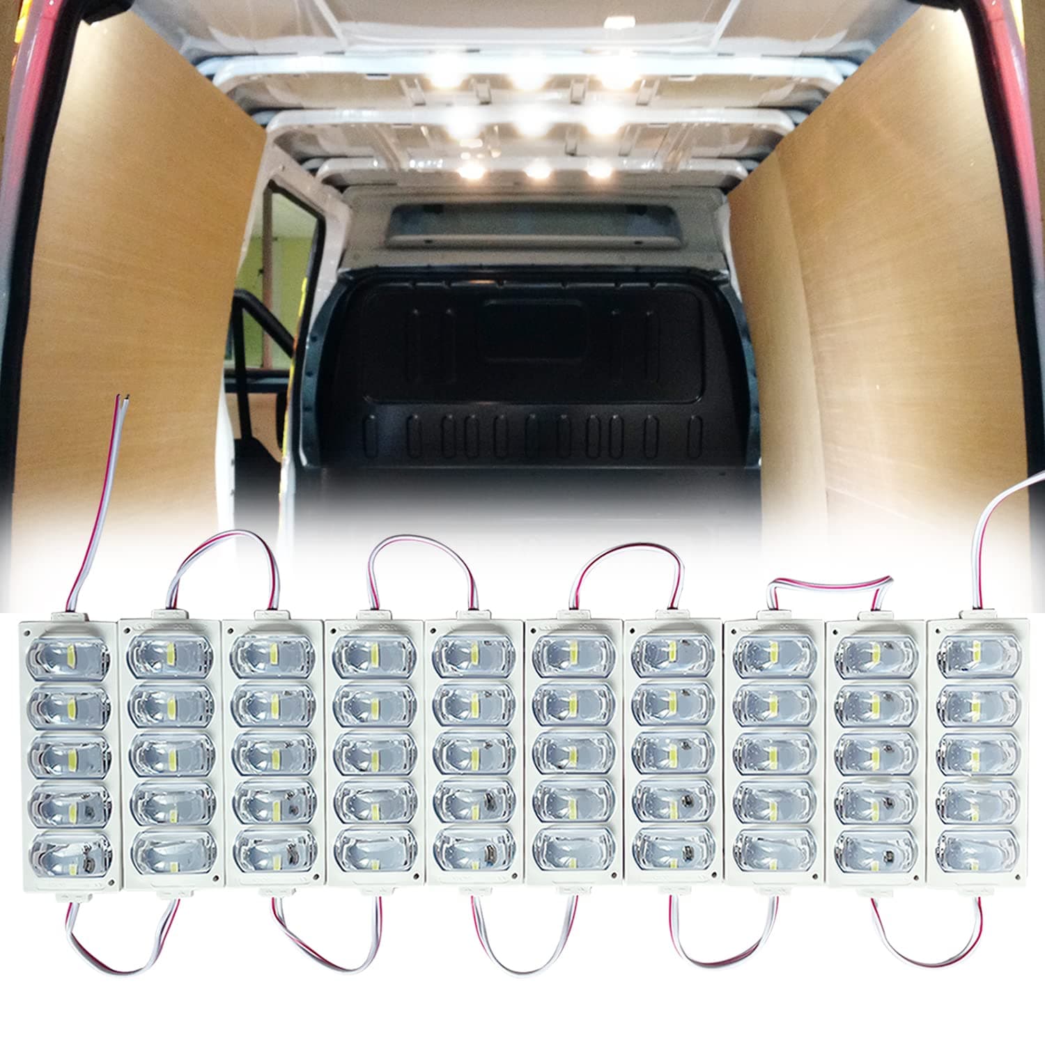 Ampper12V Interior LED Van Lights, 50 Pods Interior Van LED Light for Car Van RV Cabinet Showcase Indoor Home and More (10 Moudles, 50 Pods, White)