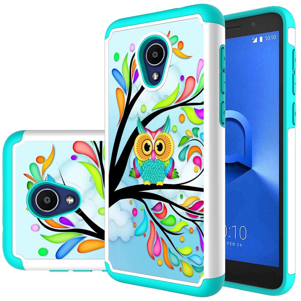 Alcatel Avalon V Case,Alcatel IdealXTRA Case,Alcatel 1X Evolve Case,Alcatel TCL LX case (A502DL), MAIKEZI Hybrid Dual Layer TPU Plastic Armor Phone Case for Alcatel 1X Evolve(Armor Green Owl)