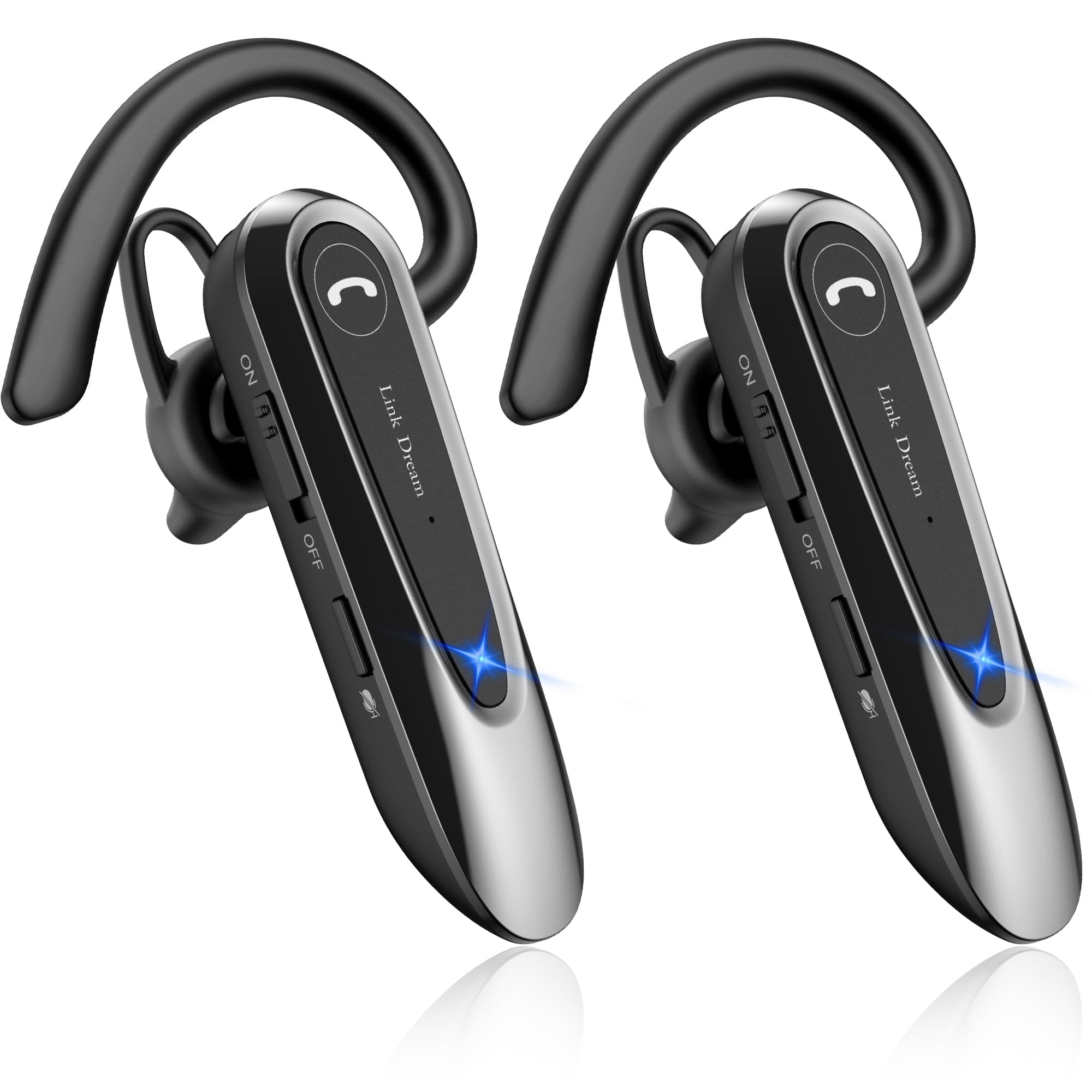 Bluetooth Earpiece Wireless CVC8.0 Headset for Cell Phone Dual Mic Noise Canceling Handsfree Phone Earpiece with Mute 20Hrs Talk Time 180 Day for iPhone Android Home Office Driving 2 Pack