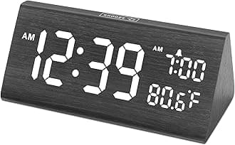 DreamSky Wooden Digital Alarm Clock for Bedroom - 7.7" Electric Clocks with 2 USB Ports, Large Numbers, Temperature, 0-100% Brightness Dimmer, Adjustable Alarm Volume, Snooze, 12/24H