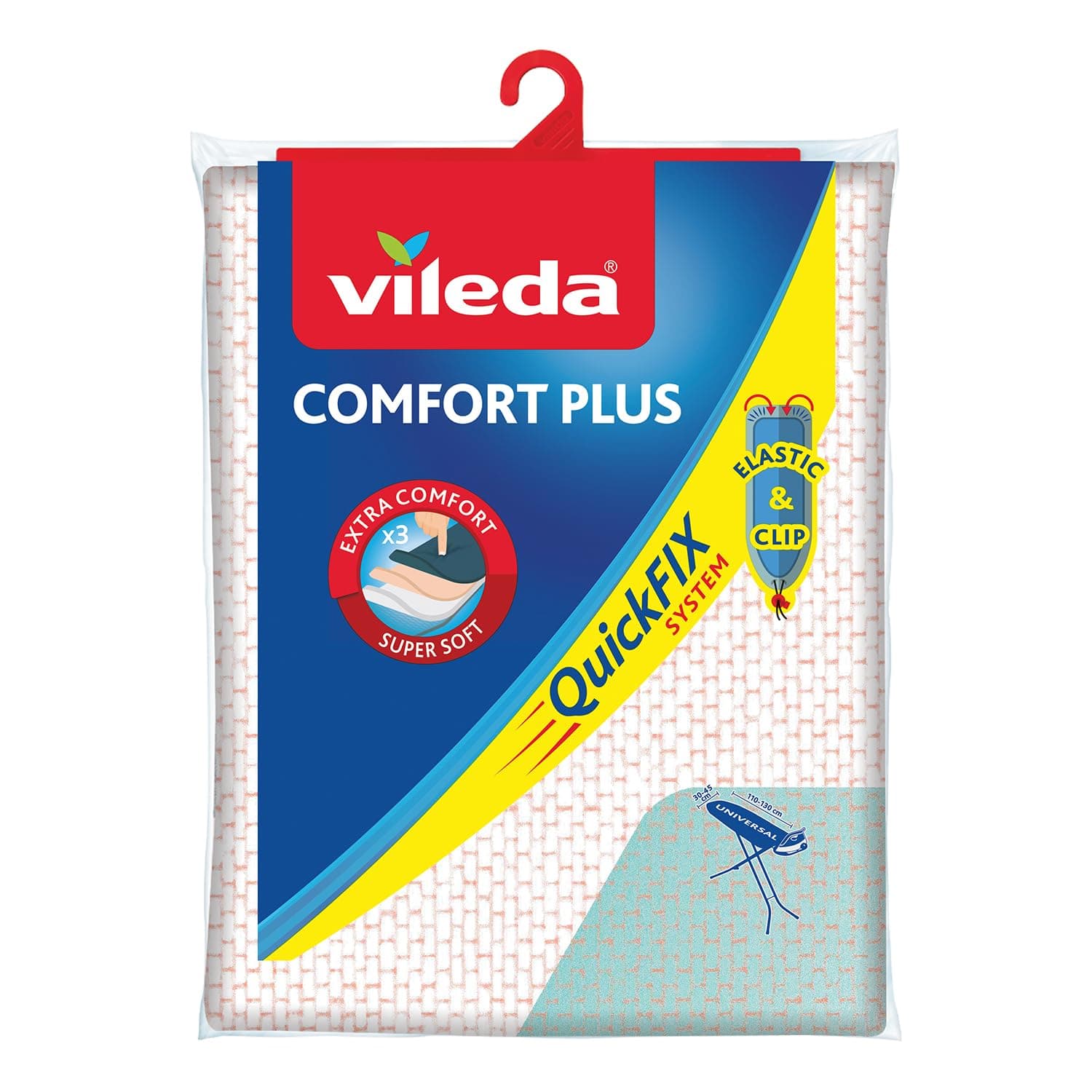 Vileda Comfort Plus Ironing Board Cover, 3-Layer System, High Stability, Universal Size (30-45 x 110-130 cm)