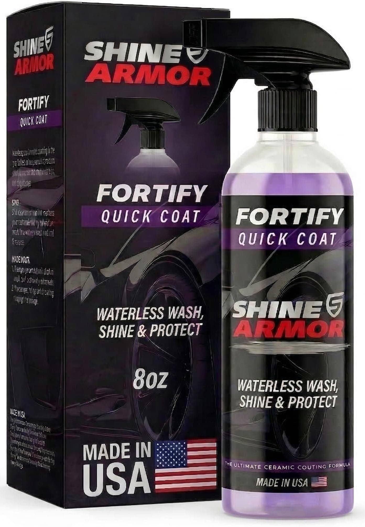 Shine Armor Fortify Quick Coat ââ‚¬â€œ Ceramic Coating - Car Wax Spray - Waterless Car Wash & Wax - Hydrophobic Top Coat Polish & Polymer Paint Sealant Protection