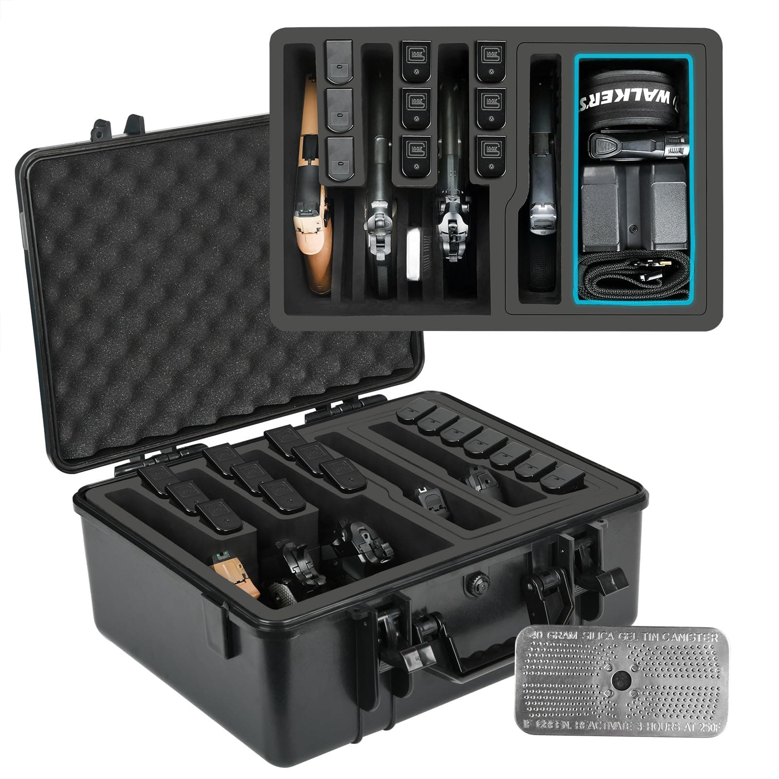 LOTOCASE TSA Approved Gun Case for Pistol - Holds Multiple Handguns Case | Air Travel Hard Shell Pistol Case | Pre-cut Heavy Duty Waterproof Gun Case with Silica Gel Canister