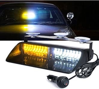 Xprite 16 LED High Intensity Law Enforcement Emergency Hazard Warning Strobe Lights For Interior Roof / Dash / Windshield With Suction Cups (White & Yellow Amber)