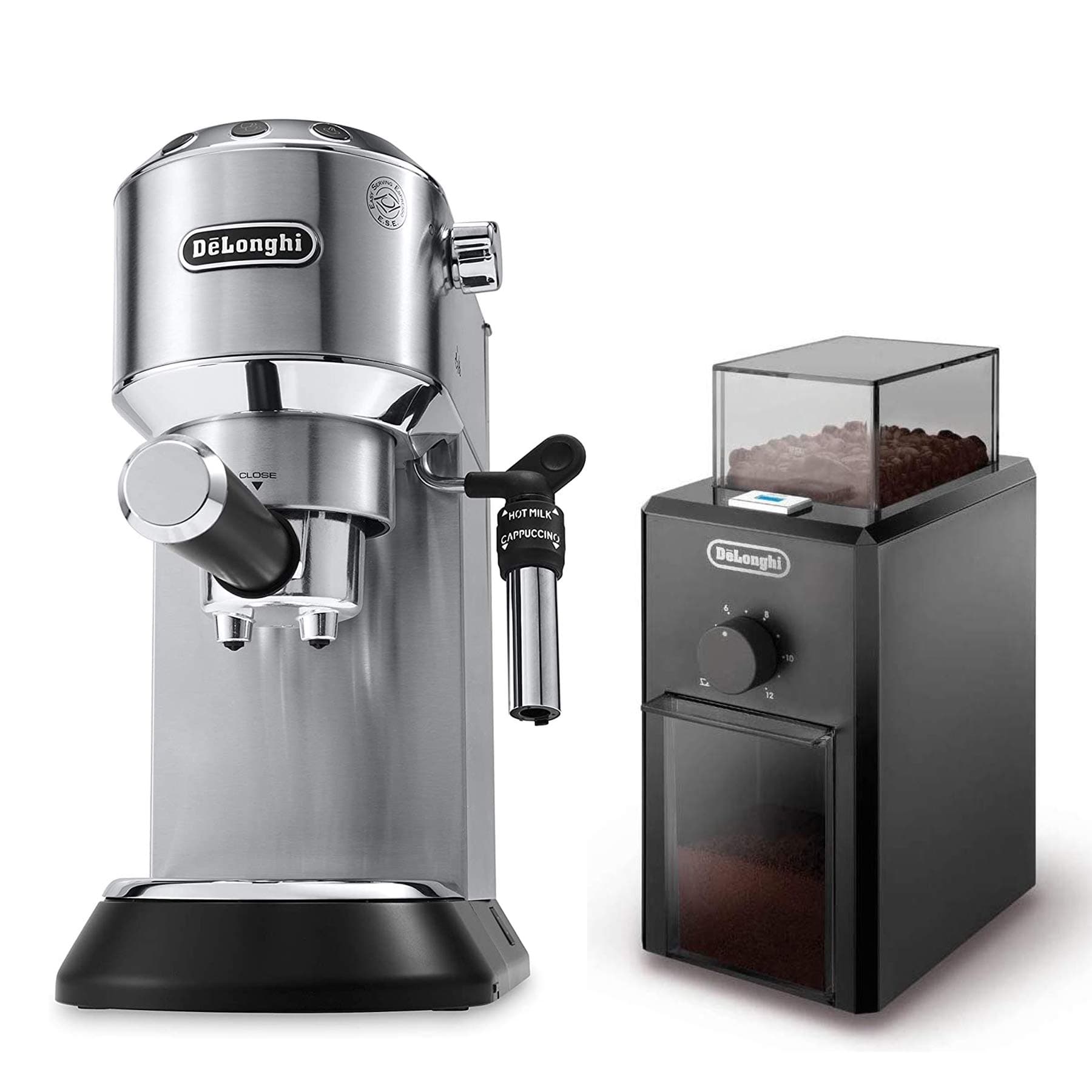EC685 Dedica Style Pump Espresso Machine with Grinder (M, Silver)