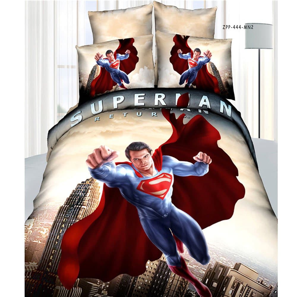 SuperMan Cartoon 3D Effect Print 4pcs Bedding Sets,Cotton100% material beautiful Creative bedding sets Queen Size Christmas Gifts For Children
