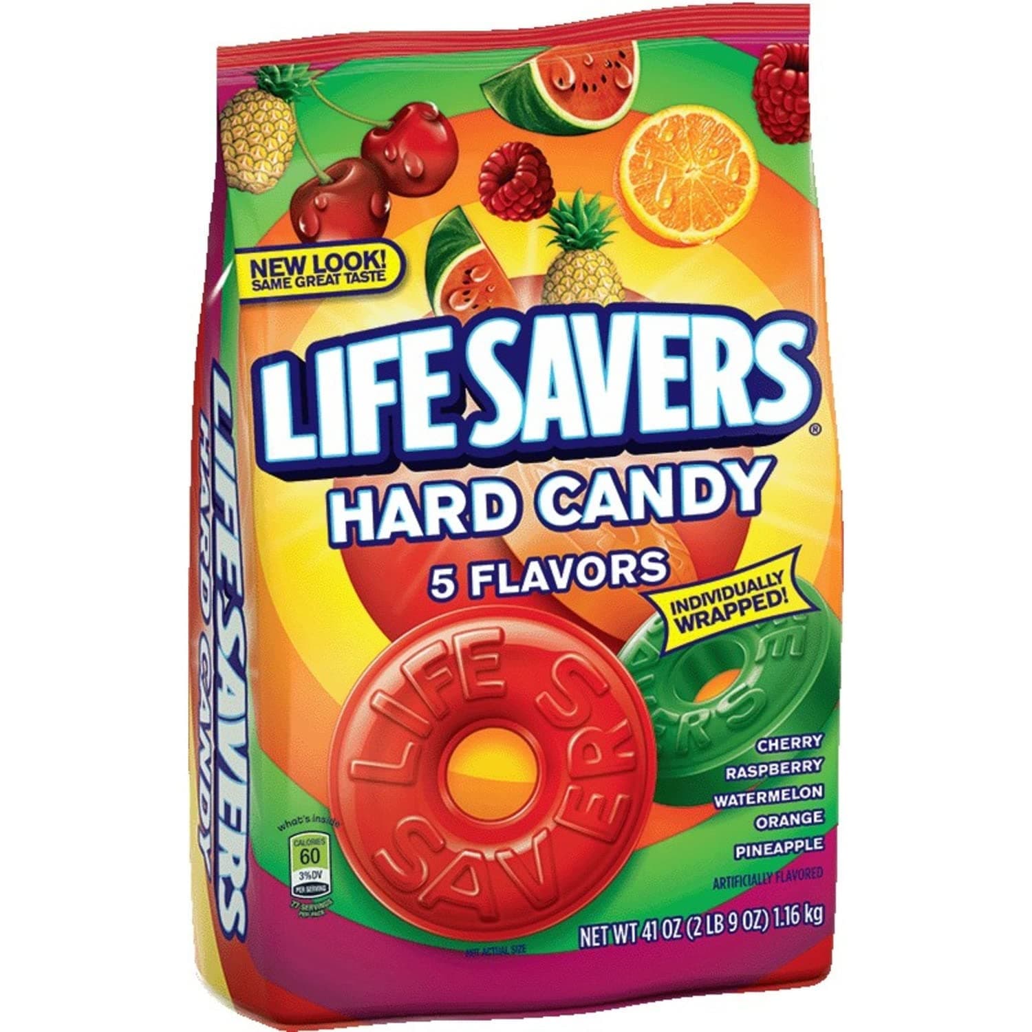5 Flavors Hard Candy--Individually Wrapped, Fruity Hard Candy--Cherry, Raspberry, Watermelon, Orange, Pineapple--1-41oz. Bag