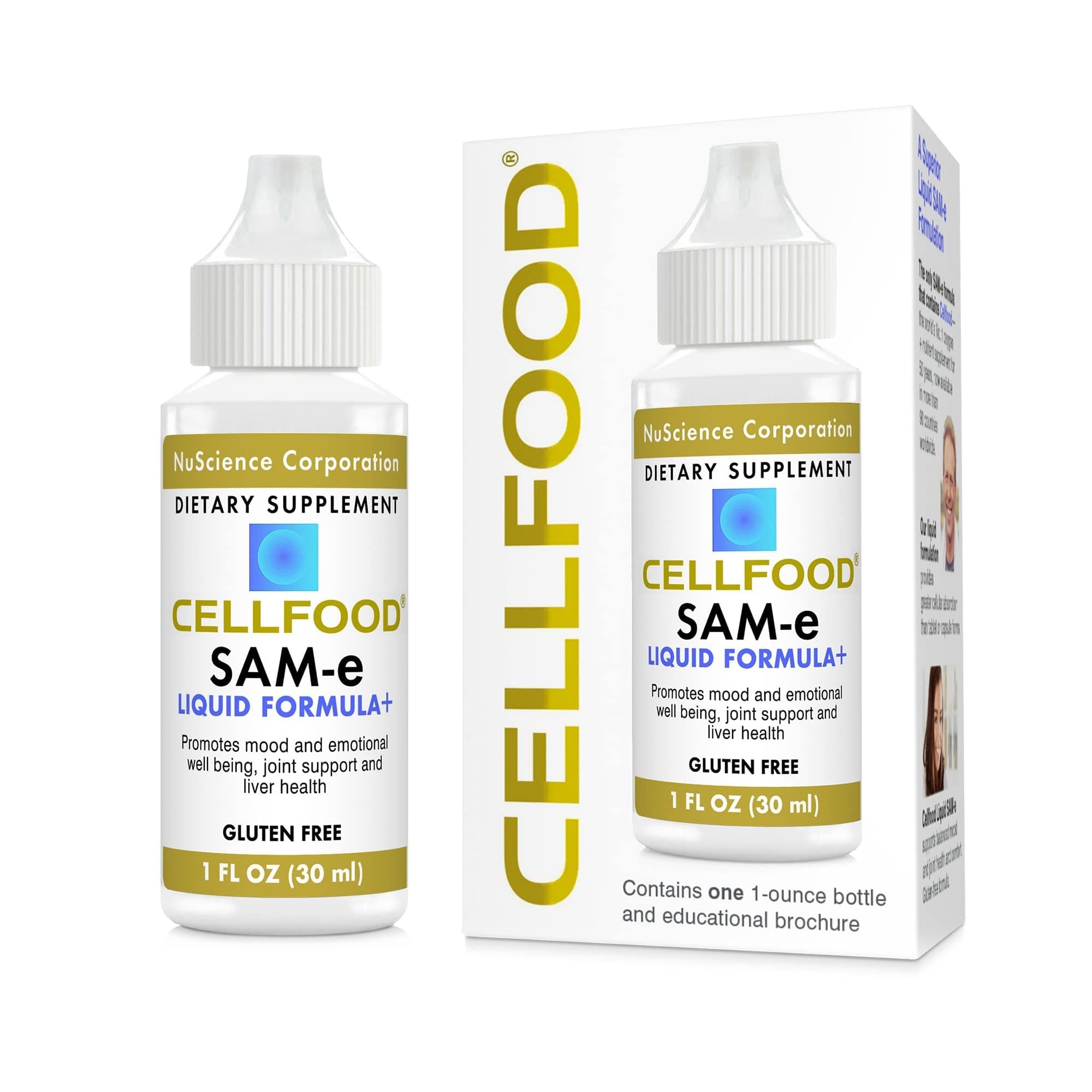 Cellfood SAM-e Liquid Formula+, 1 fl oz - Joint Support & Liver Health - Liquid for Easier Absorption & Better Bioavailability - Gluten Free, Non-GMO - 30-Day Supply