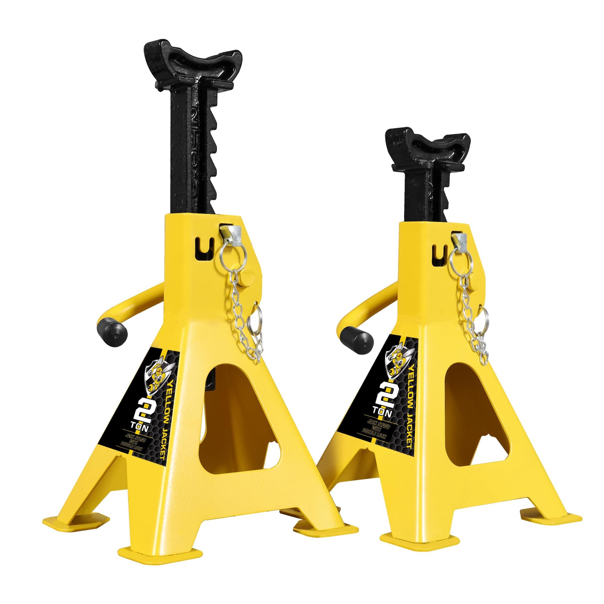 YELLOW JACKET 2 Ton Jack Stands with Double Locking and Large Foot Base for Lifting Car, Heavy Duty Steel, 4,400 lb Capacity, Yellow, 1 Pair
