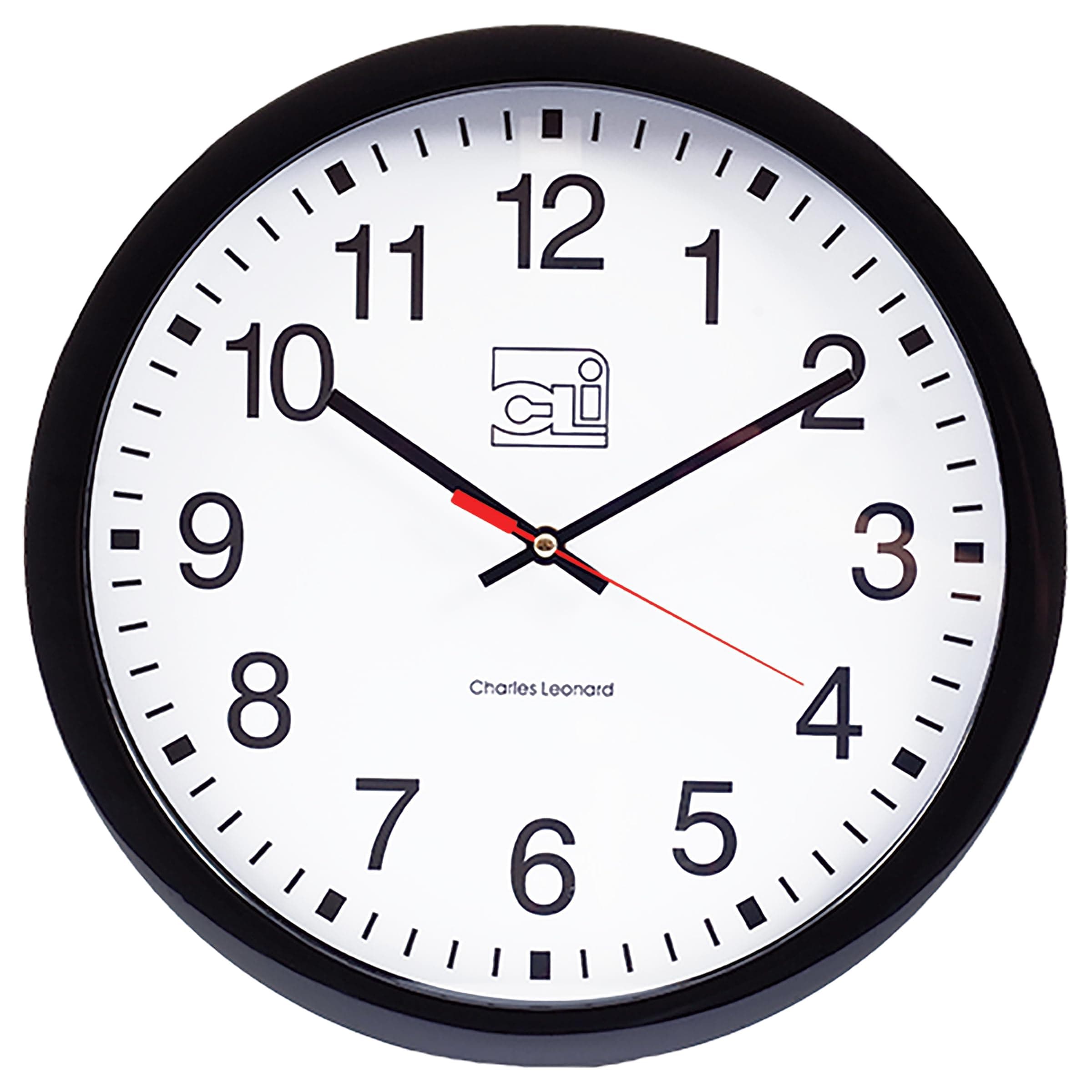 Charles Leonard Round Wall Clock, 14 Inch Thinline Quartz with 12 Inch Dial, Analog with Second Hand, Black/White (76820)