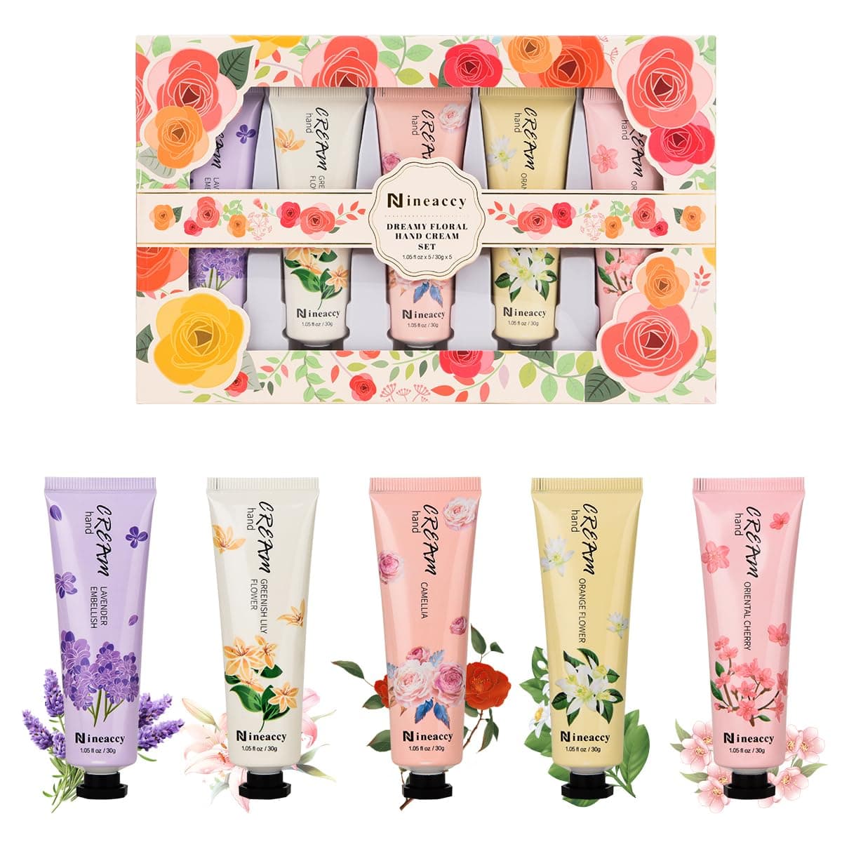 Floral assorted Hand Cream Set, 5 x 30ml,Pack of 5,Friendly to all skin,Gifts for Women, Mother's Day Gifts