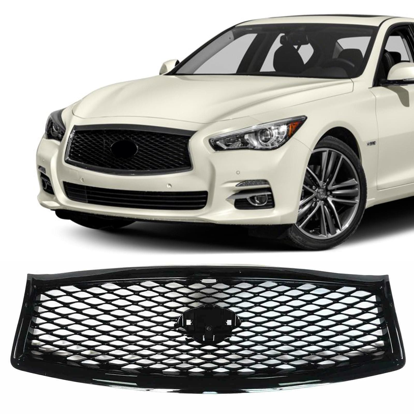 YLT AUTO Front Bumper Cover Upper Grille Replacement Shroud Front Air Inlet Black Grille Fit 2014-2017 for Infiniti Q50