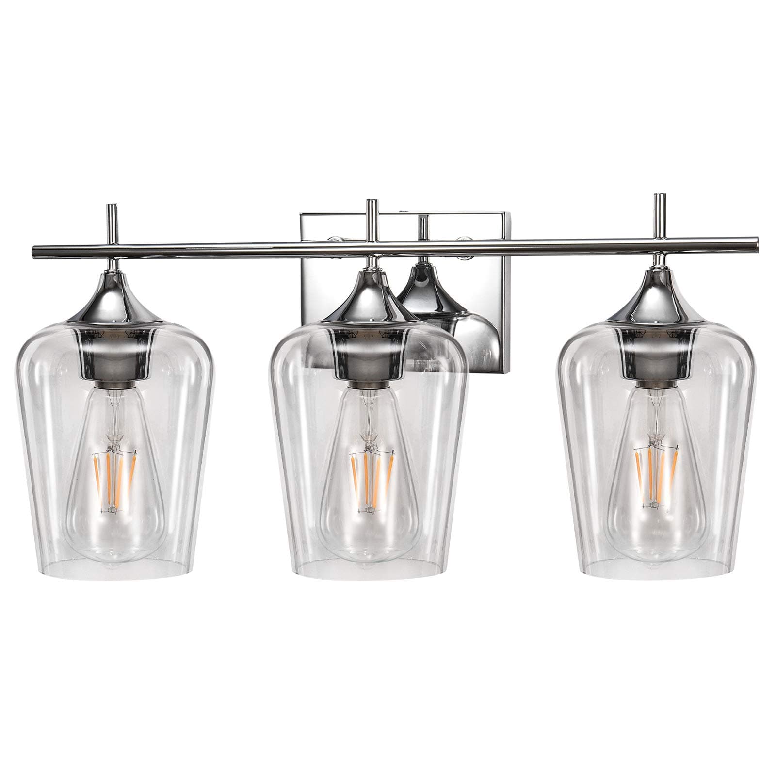 Vanity Lights Fixtures, 3 Light Bathroom Light, Chrome Wall Light with Clear Glass Shade, Modern Bathroom Wall Sconce Lighting for Bath, Living Room, Bedroom, Stairs, Gallery, Restaurant
