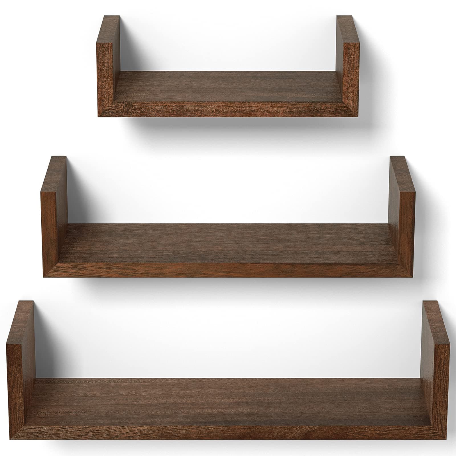 SRIWATANA Floating Shelves Wall Mounted, Solid Wood Wall Shelves Set of 3, Dark Brown…