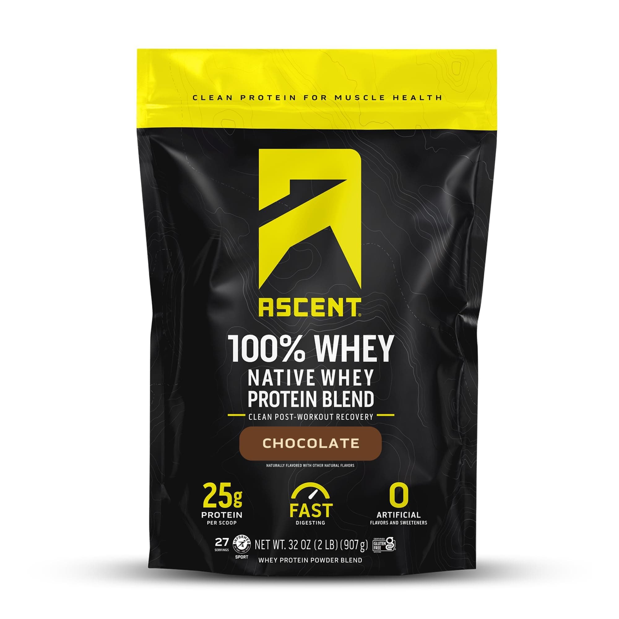 - Ascent 100% Whey Protein Powder - Post Workout Whey Protein Isolate, Zero Artificial Flavors & Sweeteners, Gluten Free, 5.5g BCAA, 2.6g Leucine, Essential Amino Acids, Chocolate 2 lb