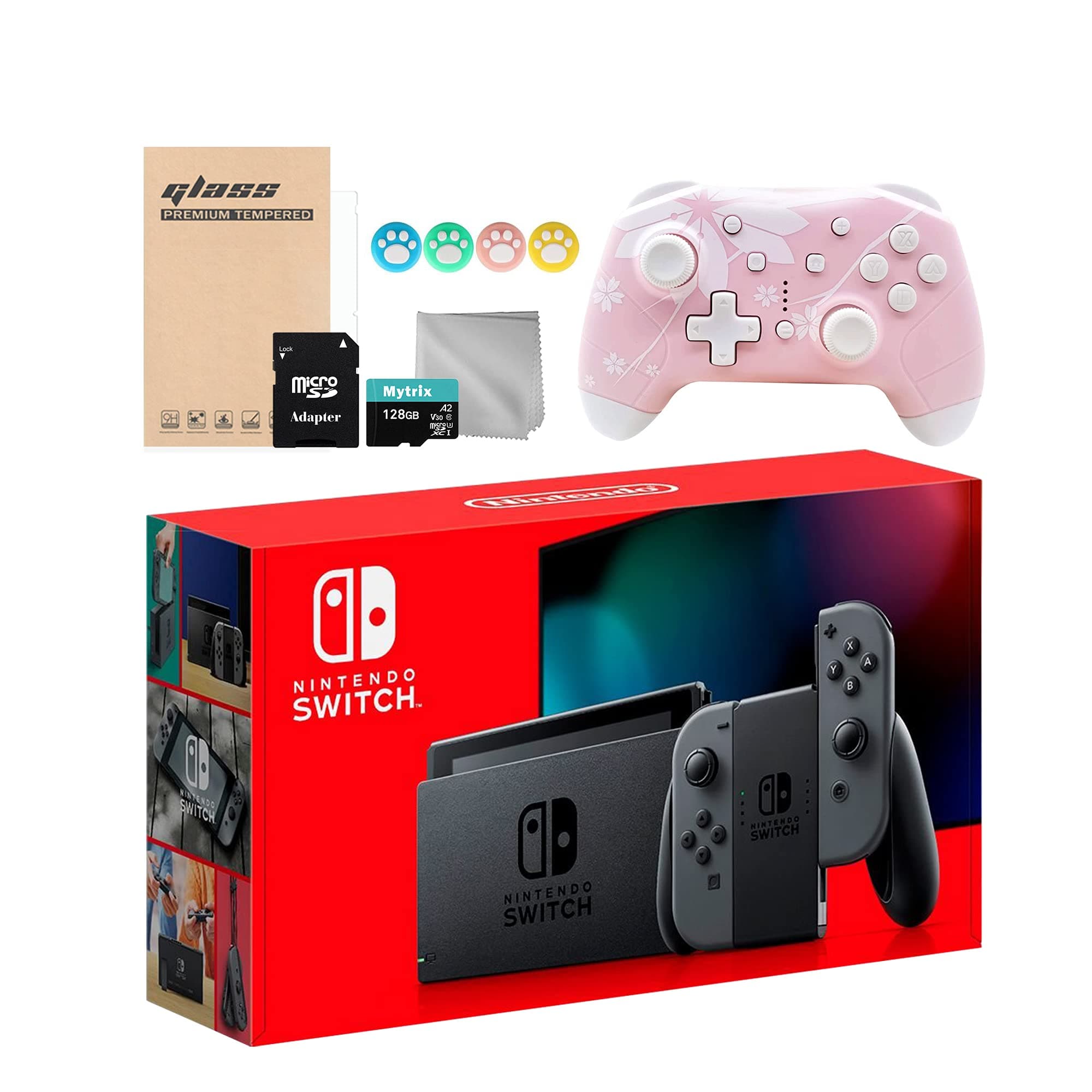 Nintendo Switch Gray 32GB Console with Mytrix Sakura Wireless Pro Controller and Mytrix Switch Accessories Kit