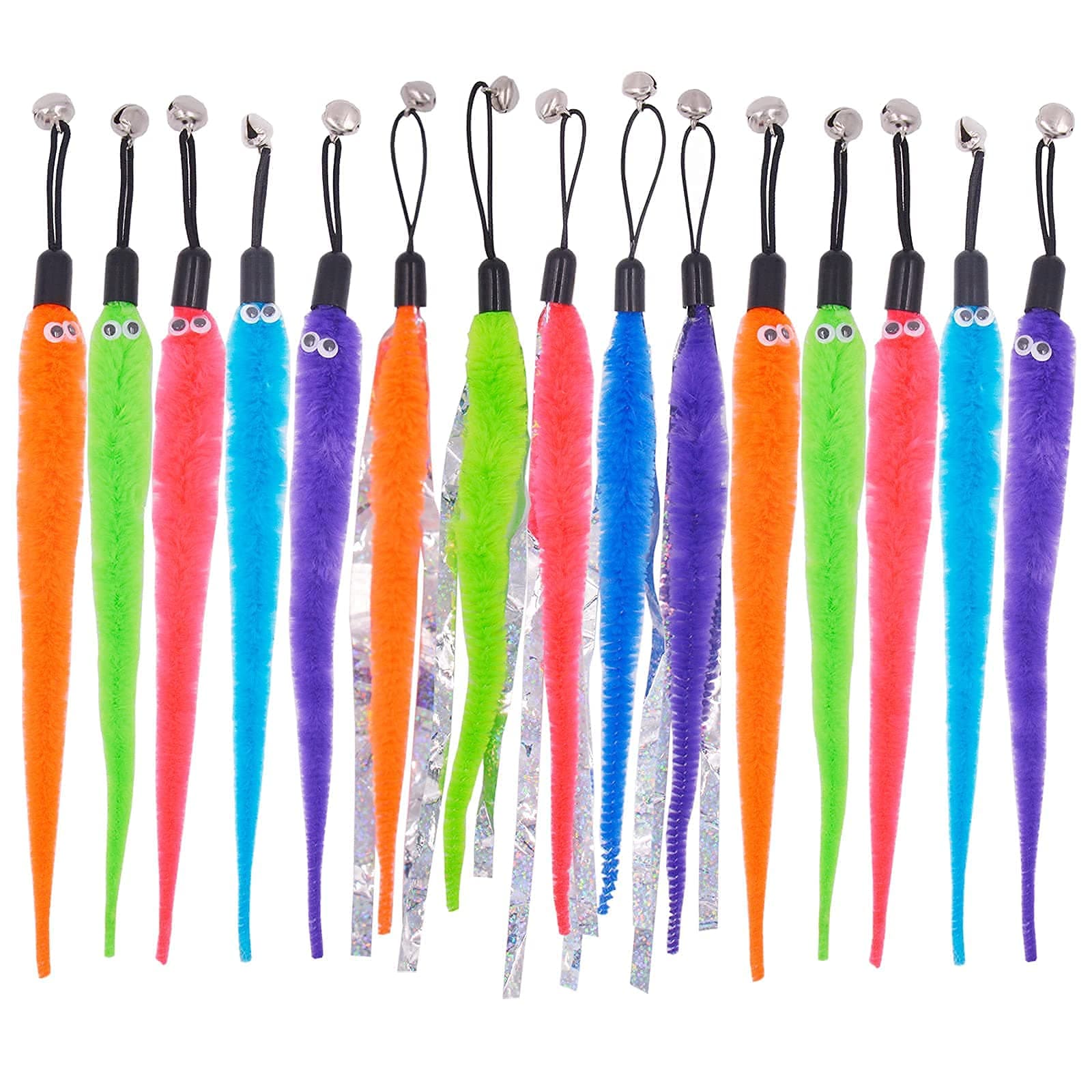Cat Toy Worm Refills, 15 Pieces Interactive Cat Wand Attachments Worms Toy for Indoor Cats