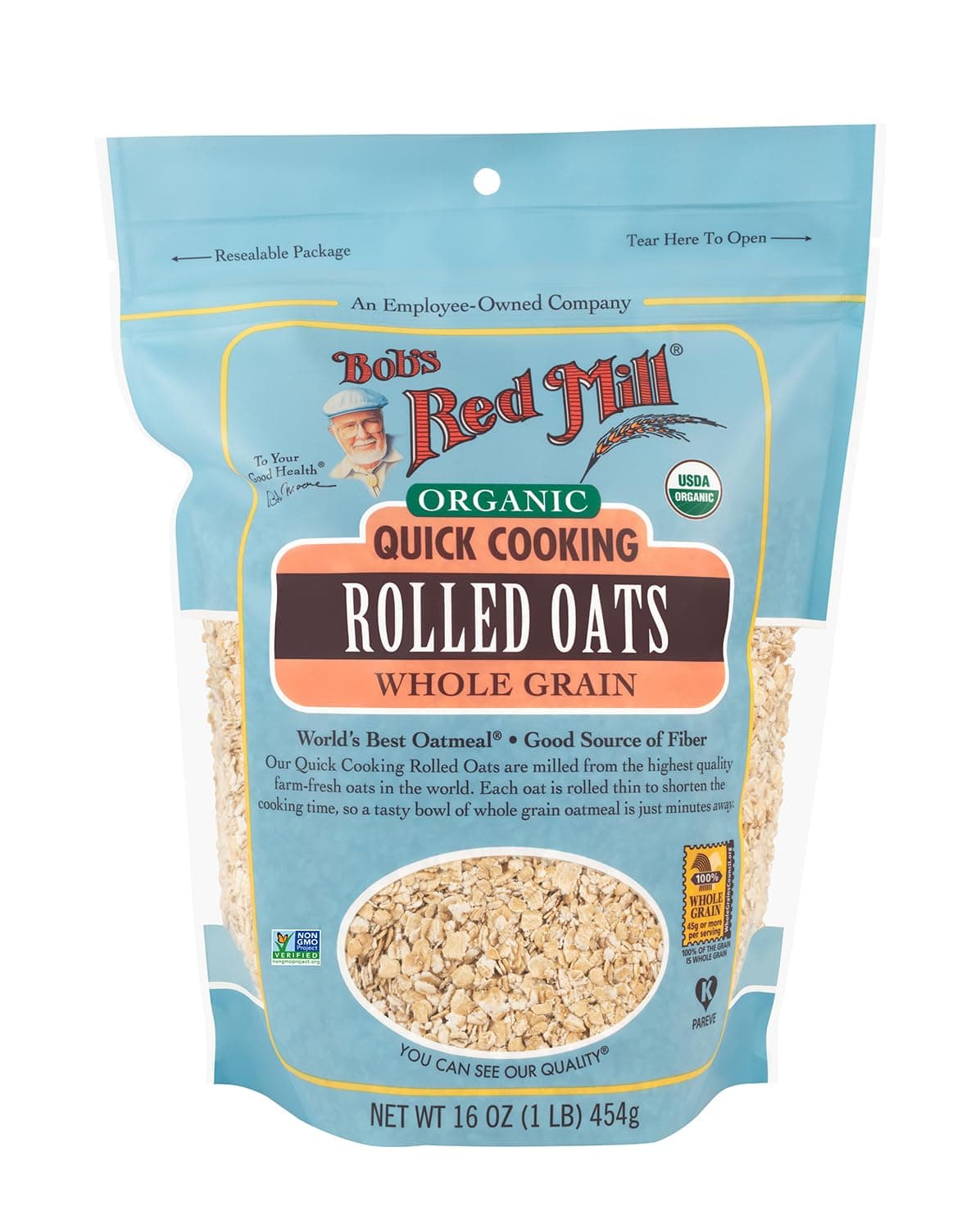 Bob's Red Mill Organic Quick Cooking Rolled Oats, 16oz (Pack of 1) - Non GMO, Whole Grain, Vegan, Kosher