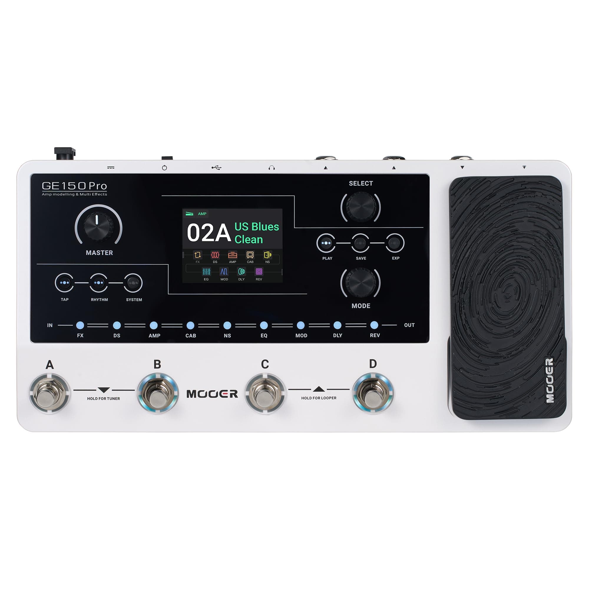 GE150 Pro Guitar Amp Modelling Multi Effects, Reverb, Delay, Looper Drum with 4 Footswiches, Expression Pedal, USB OTG Live Recording, MNRS GNR and GIR Loader