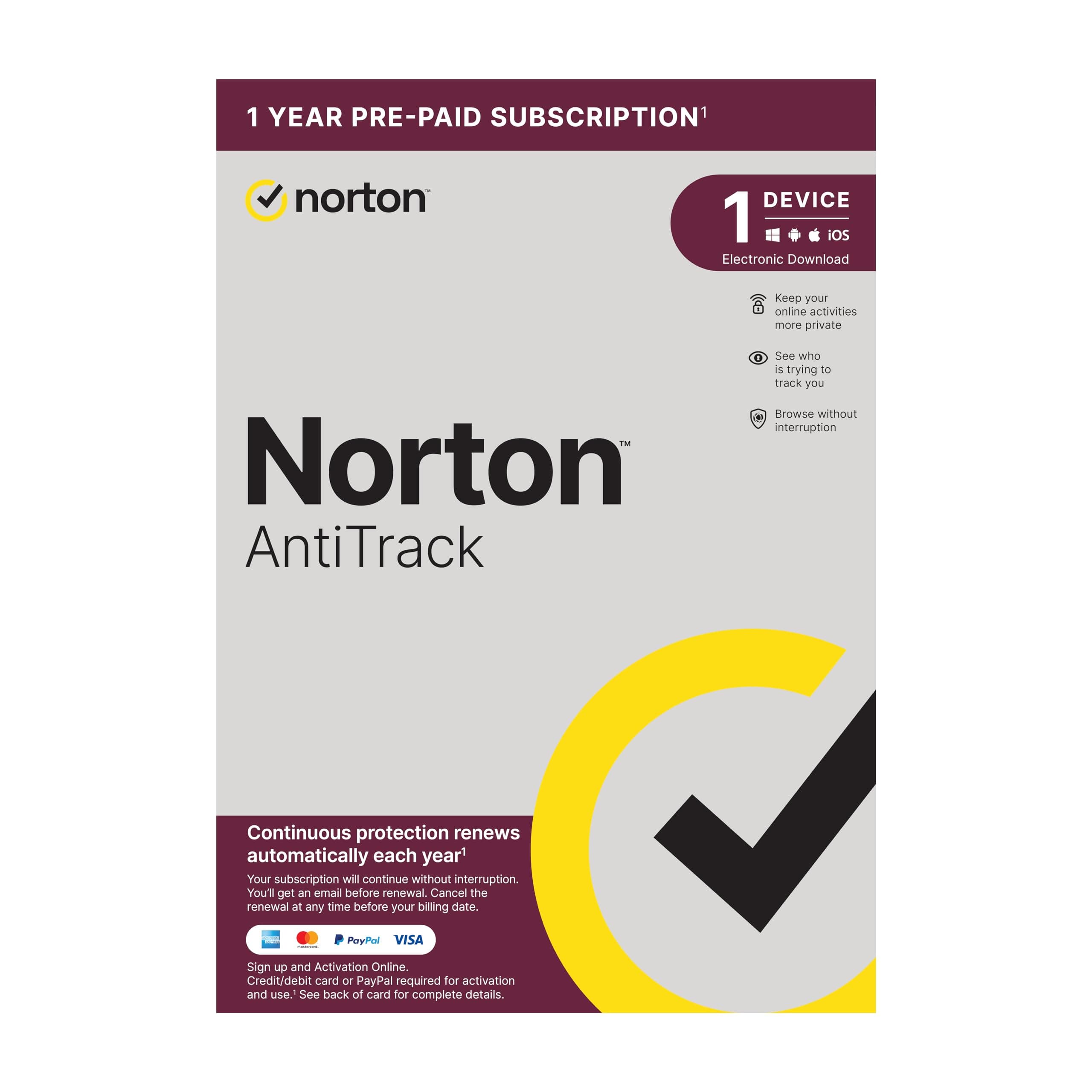 Norton AntiTrack 2024 | 1 Device and 1-year subscription with automatic renewal | PC | Activation Code by Post