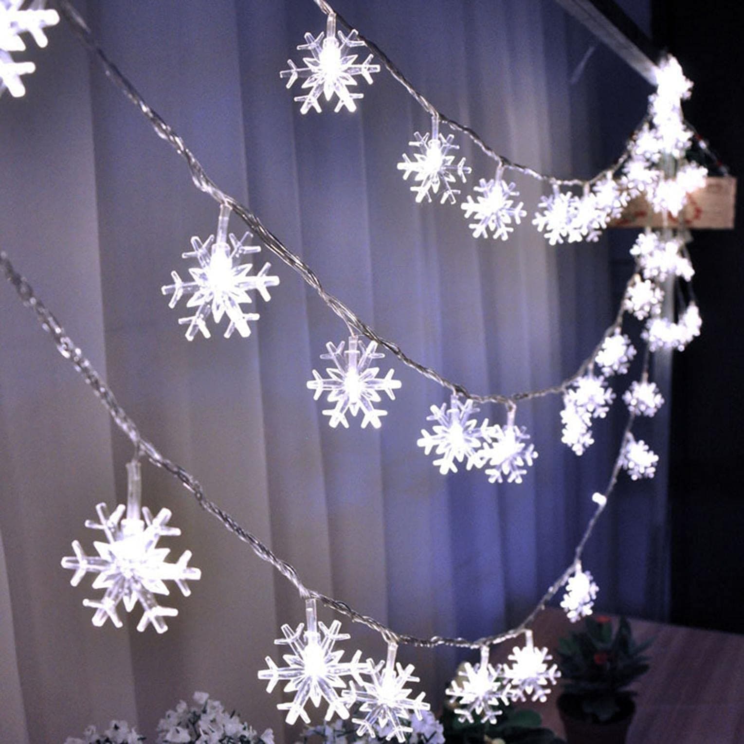 Christmas Decor Snowflake String Lights, 2M/10 LED Fairy Light, Twinkle Lights for Christmas Wedding Party Home Garden Bedroom Indoor Decorations (Batteries Excluded)