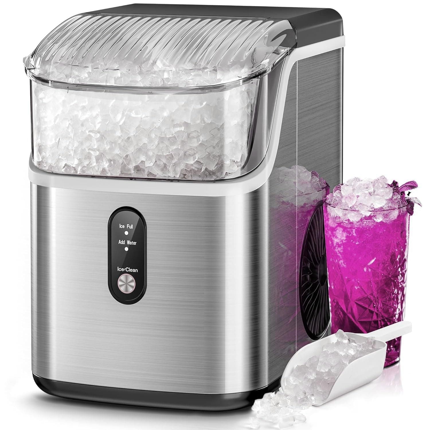 Nugget Ice Makers Countertop,Pebble Ice Maker Machine with Chewable Ice, 35lbs/Day,One-Click Operation,Self-Cleaning,Pellet Ice Maker Countertop for Home/Kitchen/Office