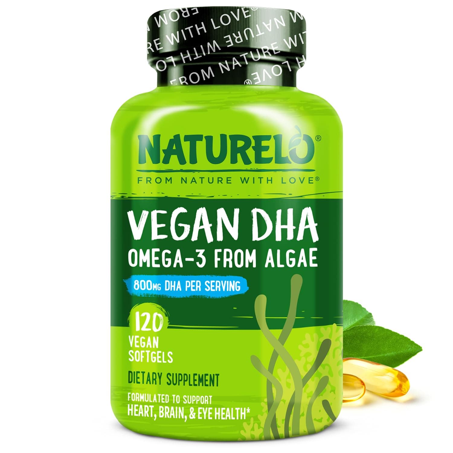 Vegan DHA - Omega 3 Oil from Algae - Best Supplement for Brain, Heart, Joint, Eye Health - Provides Essential Fatty Acids for Women Men and Kids - Complements Prenatal Vitamins - 120 Softgels
