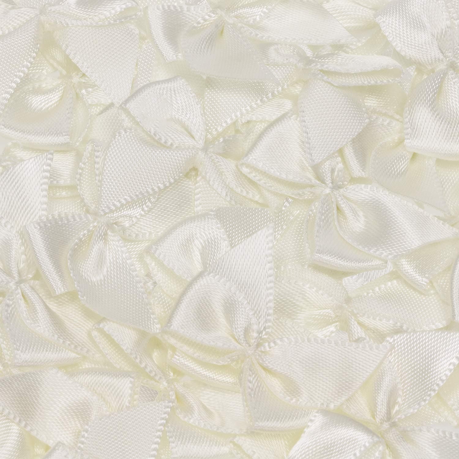 Penta Angel Mini Satin Ribbon Bows 50Pcs Tiny Small Solid Color Fabric Bow Tie Flowers Appliques for Sewing Hair Clips Ties Gift Box Wrapping Crafts and Decoration, 0.95x0.95 inch (Beige)
