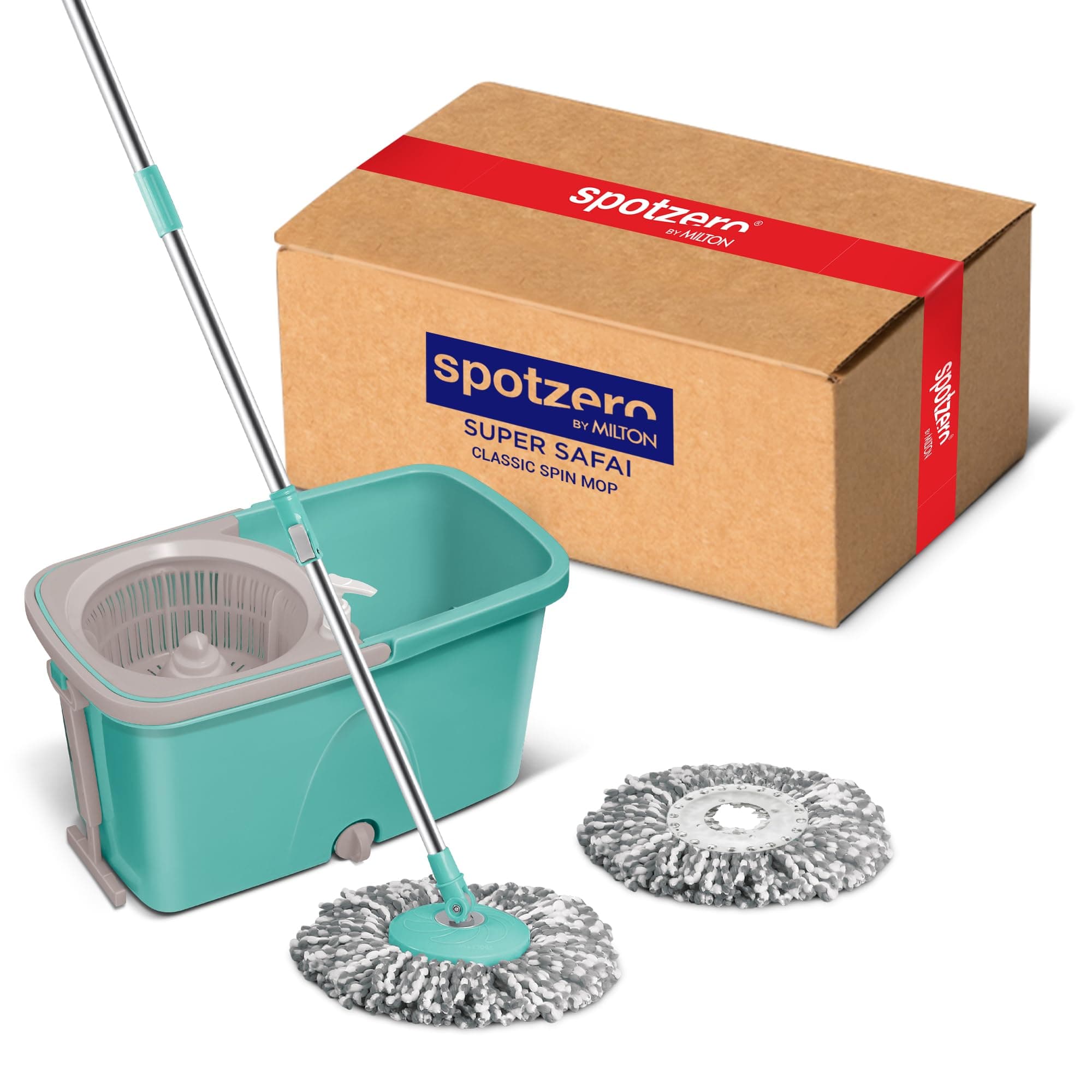 by MILTON Spin Mop and Bucket with 2 Microfiber Refill, Liquid Dispenser, Wringer Set - Extendable Handle 360° Spinning Mop for Floor Cleaning, ممسحة ارضيات - Classic - Aqua Green