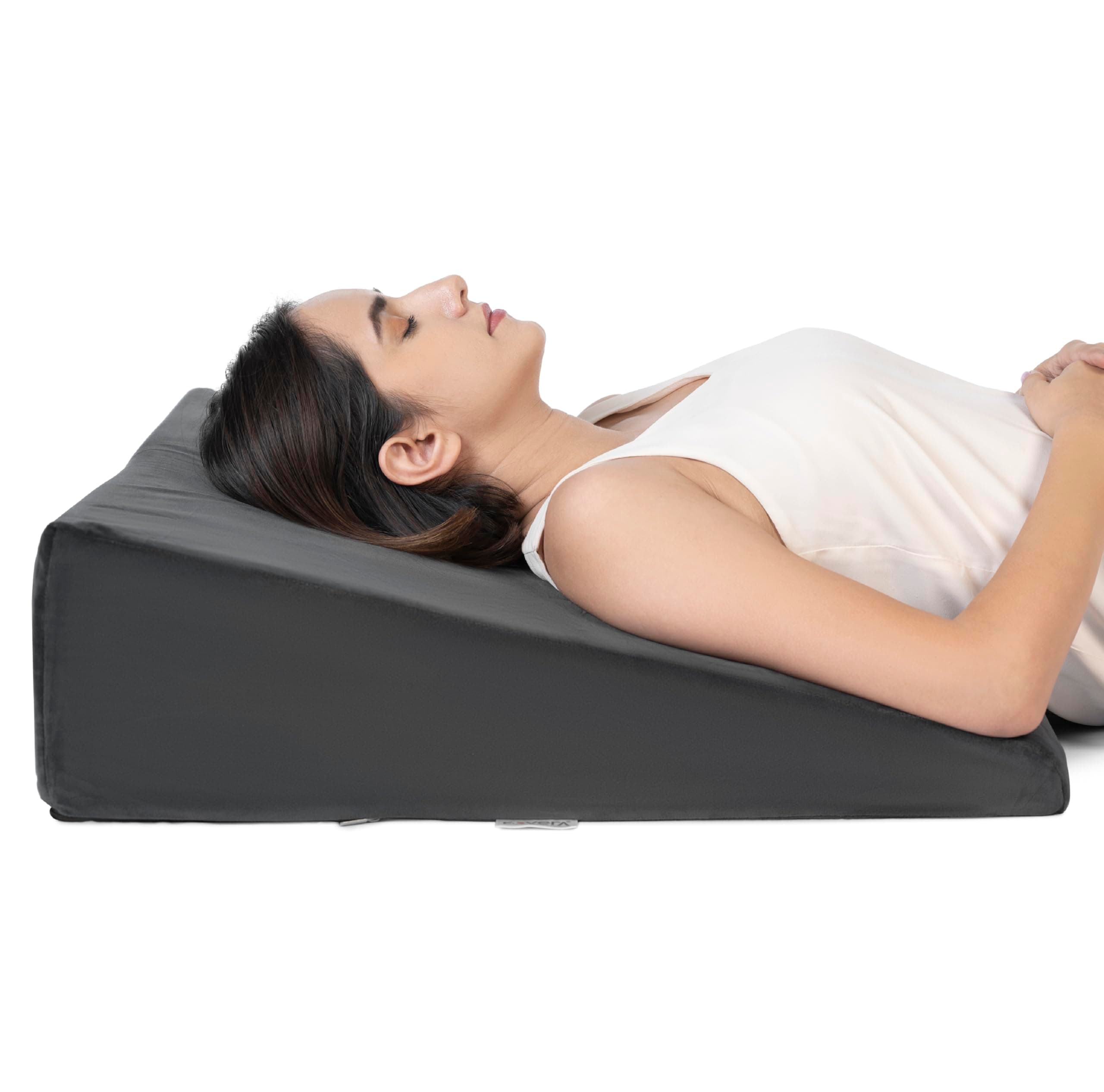 FOVERA Bed Wedge Pillow with Memory Foam, Back Support Cushion for Acid Reflux, GERD, Snoring, Post Surgery, Pregnancy and Relaxing in Bed (Velvet Dark Grey, Medium - 26 x 24 x 7 Inch, Pack of 1)