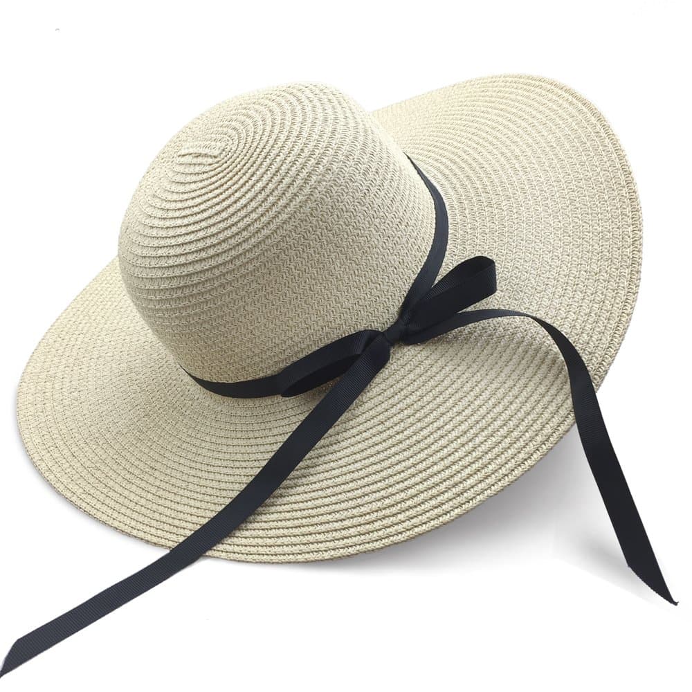 Chapter SevenWomen's Sun Hat Floppy Foldable Bowknot Large Wide Brim Straw Hat Summer Beach Cap UV Protection UPF50
