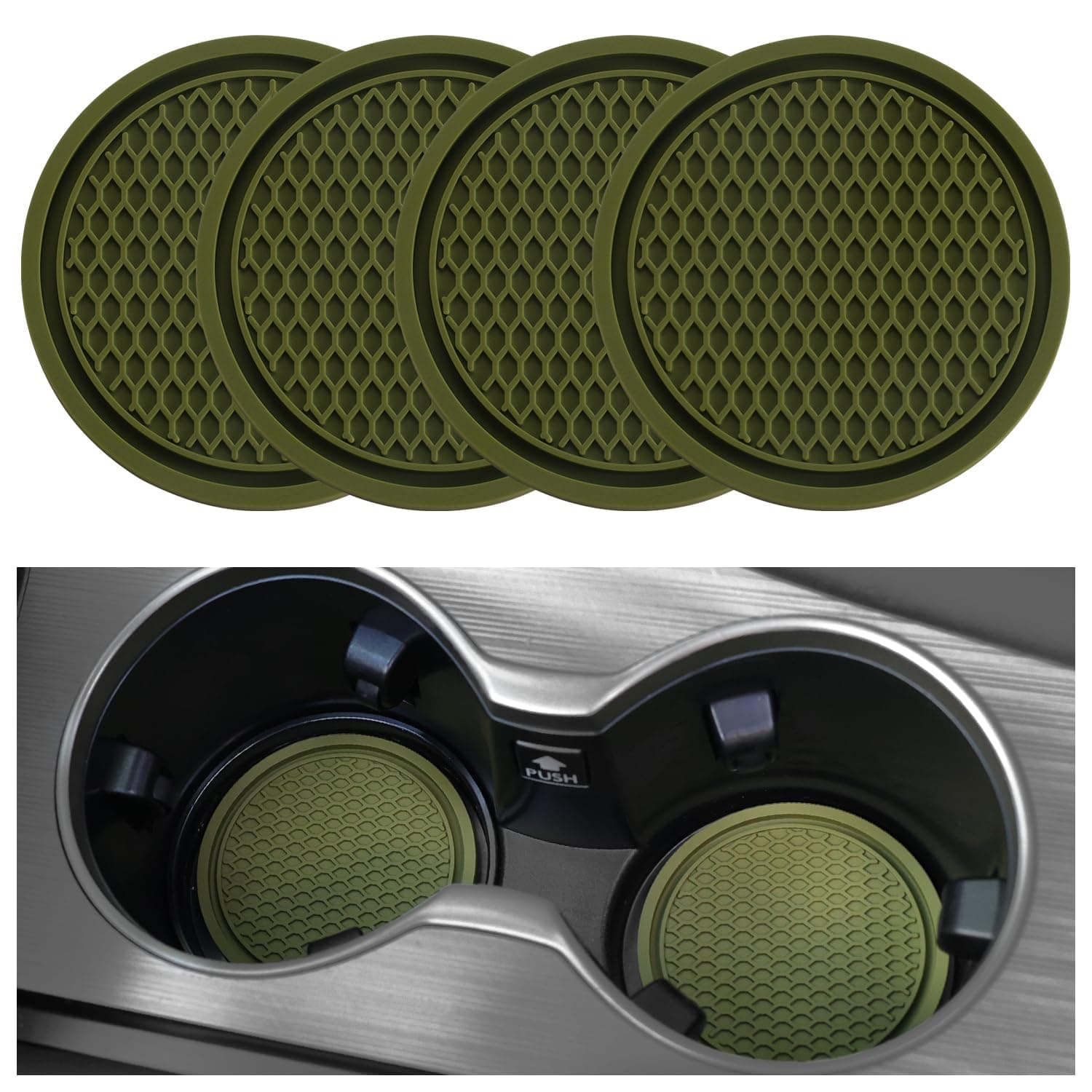 SINGARO Car Cup Coaster, 4PCS Universal Non-Slip Cup Holders Embedded in Ornaments Coaster, Car Interior Accessories, Olive Green