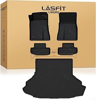 LASFIT Floor Mats and Cargo Mat for Ford Mustang 2024 2025 2026 (NOT fit w/o Subwoofer Box) All Weather Protector TPE Car Floor Liners, 1st & 2nd Row & Trunk Liner, 5pcs Black