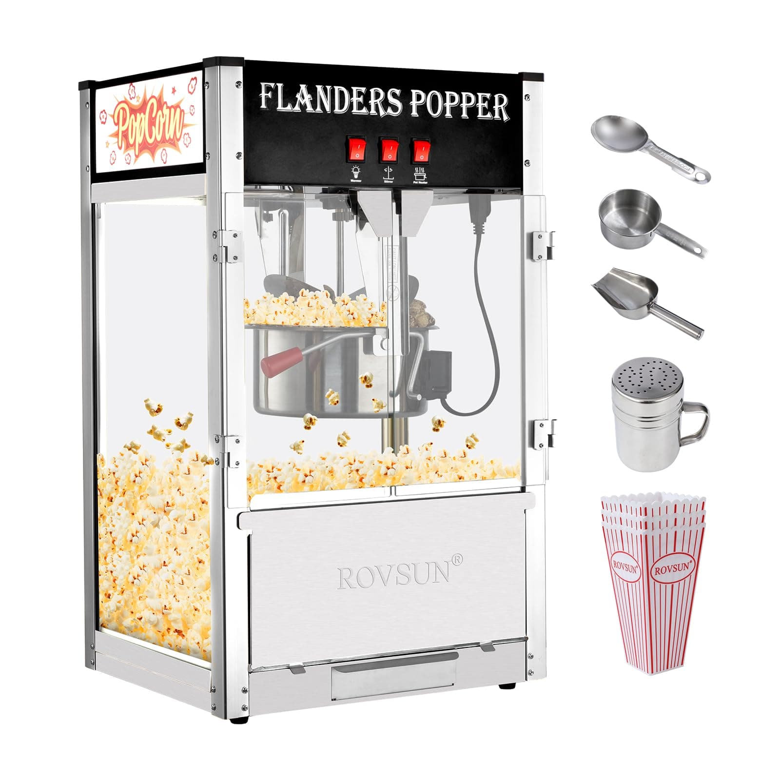 - Popcorn Machine with 12 Ounce Kettle Makes Up to 80 Cups ETL Certified, Countertop Popcorn Maker Commercial Popcorn Machine w/Stainless Steel Scoop, Oil Spoon & 3 Popcorn Cups for Theater Home