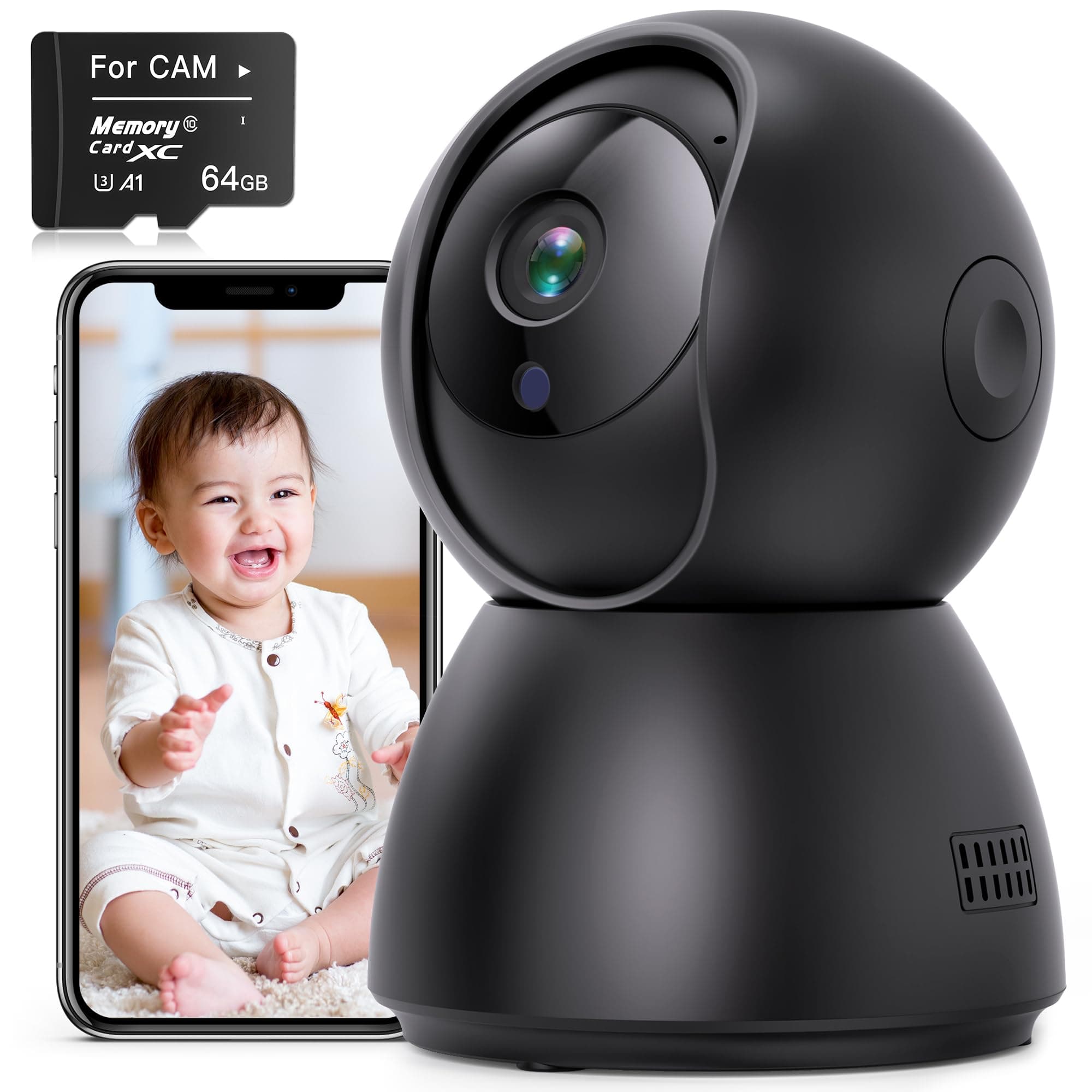 2.5K HD Indoor Camera with SD Card-Black