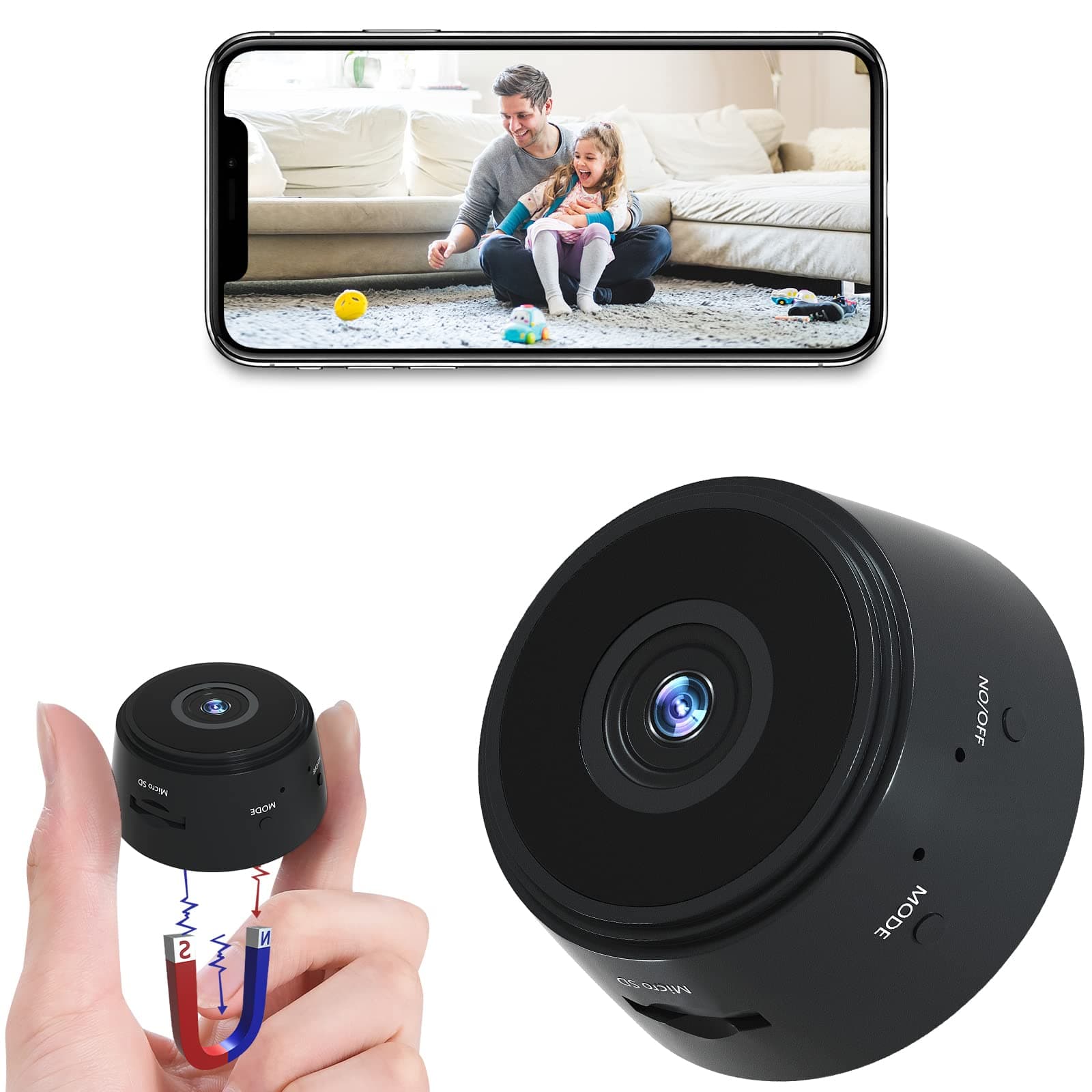 Wireless WiFi Hidden Camera with Night Vision Motion Detection，1080P Full HD Mini Spy Camera,Home Security Nanny Cameras for Home/Pet/Children