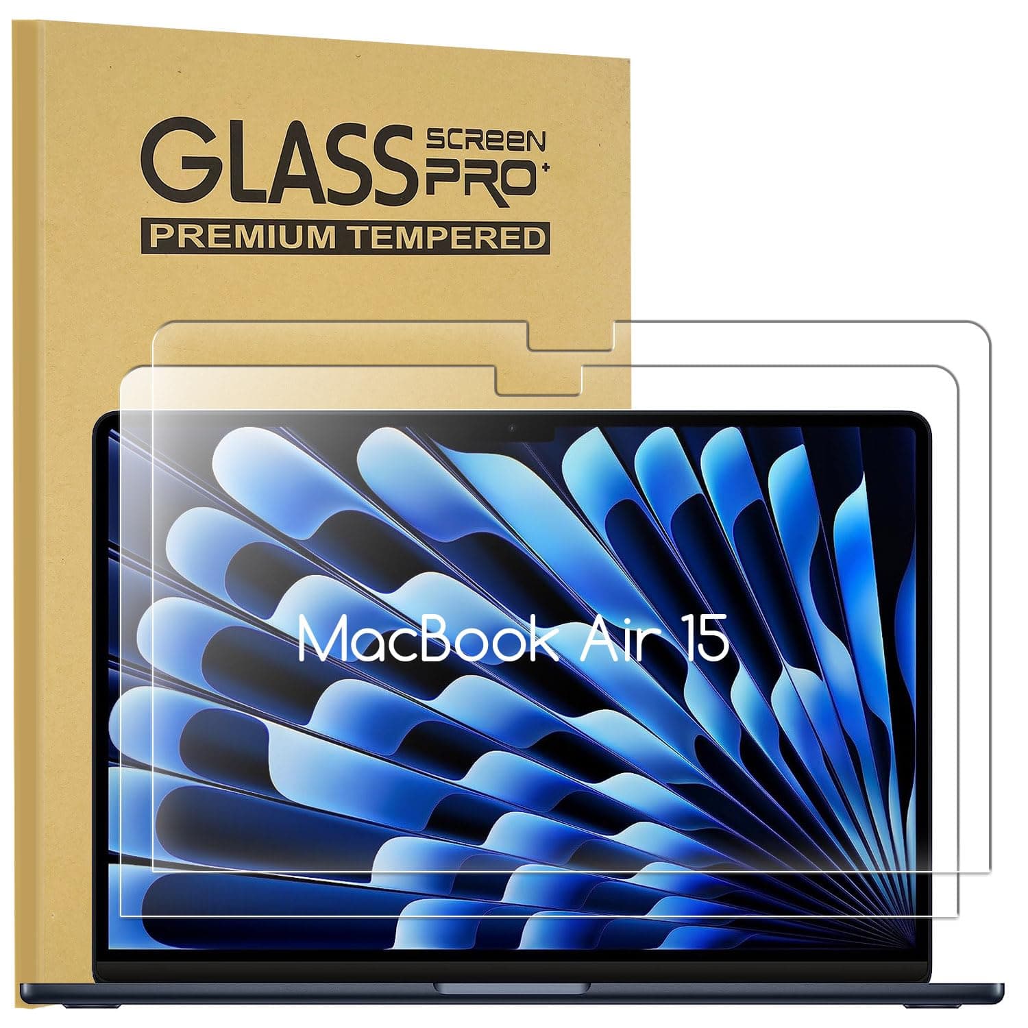 [2 Pack Tempered Glass Screen Protector for MacBook Air 15 Inch (M5 M4 M3 M2 Chip丨 2026-2023), 9H Hardness, Bubble-Free Easy Install, Anti-Scratch Anti-Fingerprint, HD Clarity, Case-Friendly