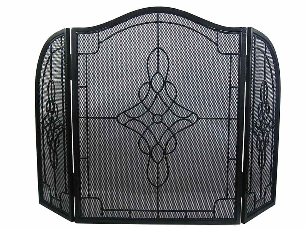 SK StyleDecorative Filigree Grid 3 Fold Fire Screen Spark Guard