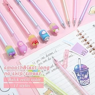 Sabary 228 Pcs Kawaii Stationary Set Include Telescopic Pencil Pouch Case Bag Gel Ink Pen Sticky Note Bubble Tea Sticker Pill Highlighter Stationary Cute Supplies for Christmas(Classic)