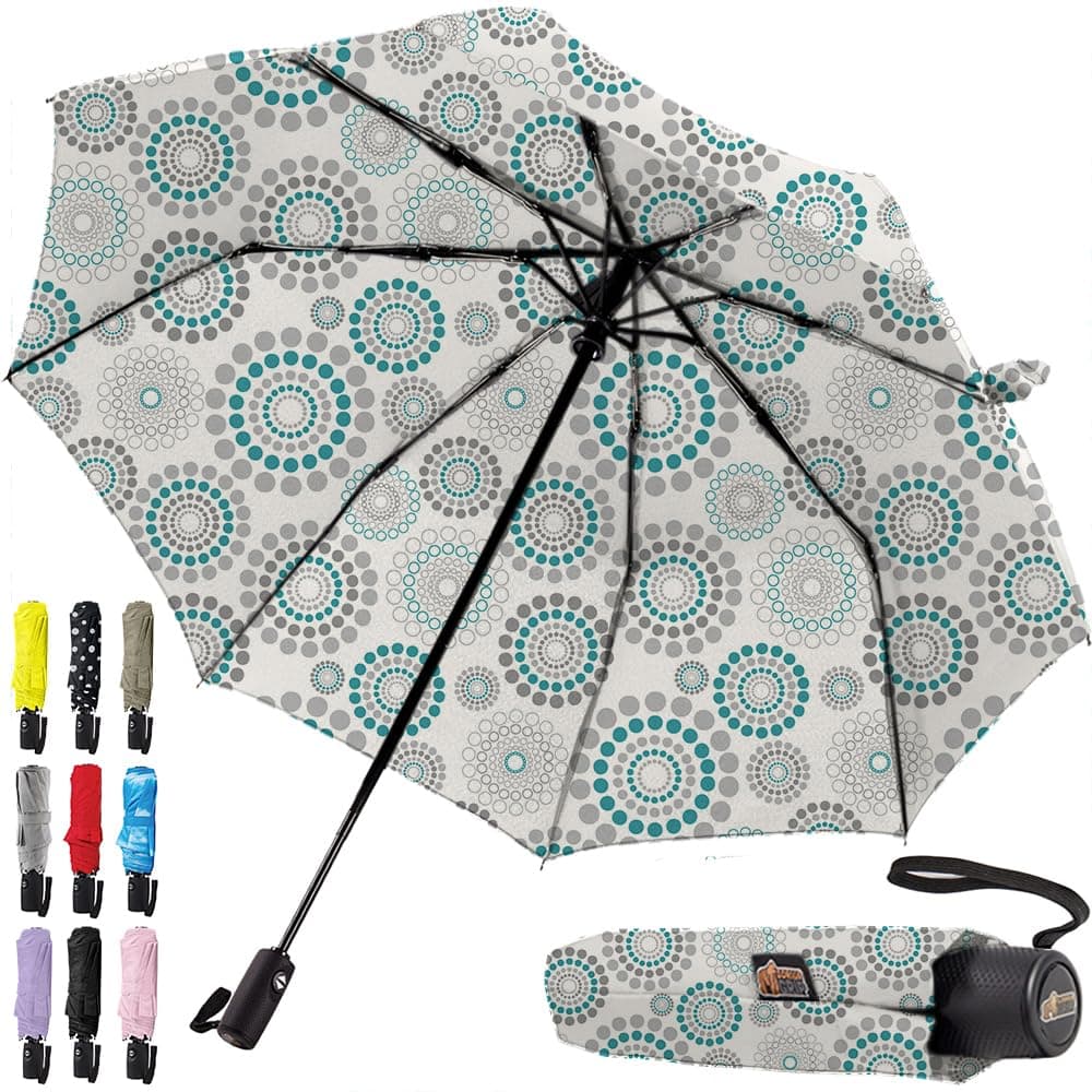 Gorilla Grip Windproof Compact Stick Umbrella for Rain, One-Click Automatic Open and Close, Strong Reinforced Fiberglass Ribs, Easily Collapsible, Lightweight Portable Umbrellas for Travel, Spiral