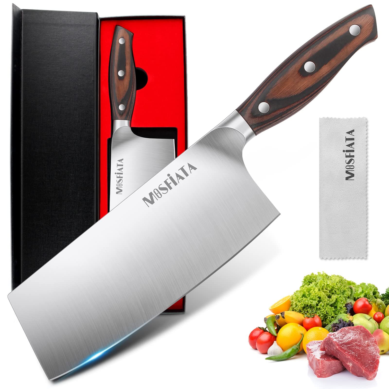 8 Inch Chef Knife, Sharp Chinese Chef Knife Professional Kitchen Knives, High Carbon German Stainless Steel Japanese Chopping Cooking Vegetable Knife Ergonomic Handle Gift for Men Women