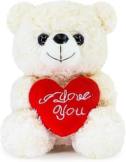 Teddy Bear Plush Toy with Rose and Love Heart, Cute Soft Plush Bear Toy, Suitable for Valentine's Gift for Lover, Mom and Kids (White/Love Heart)