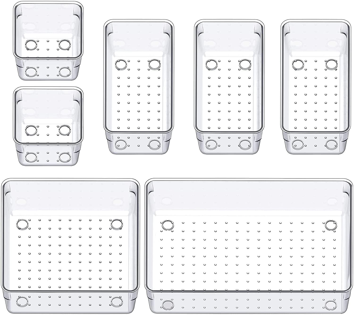 JIALTO Drawer Storage Organizer Set – 7 Piece Multipurpose Plastic Makeup Organizer Box, Cosmetics & Jewelry Storage, Dressing Table Organiser, Kitchen Gadgets Holder, Office Desk Supplies Organizer