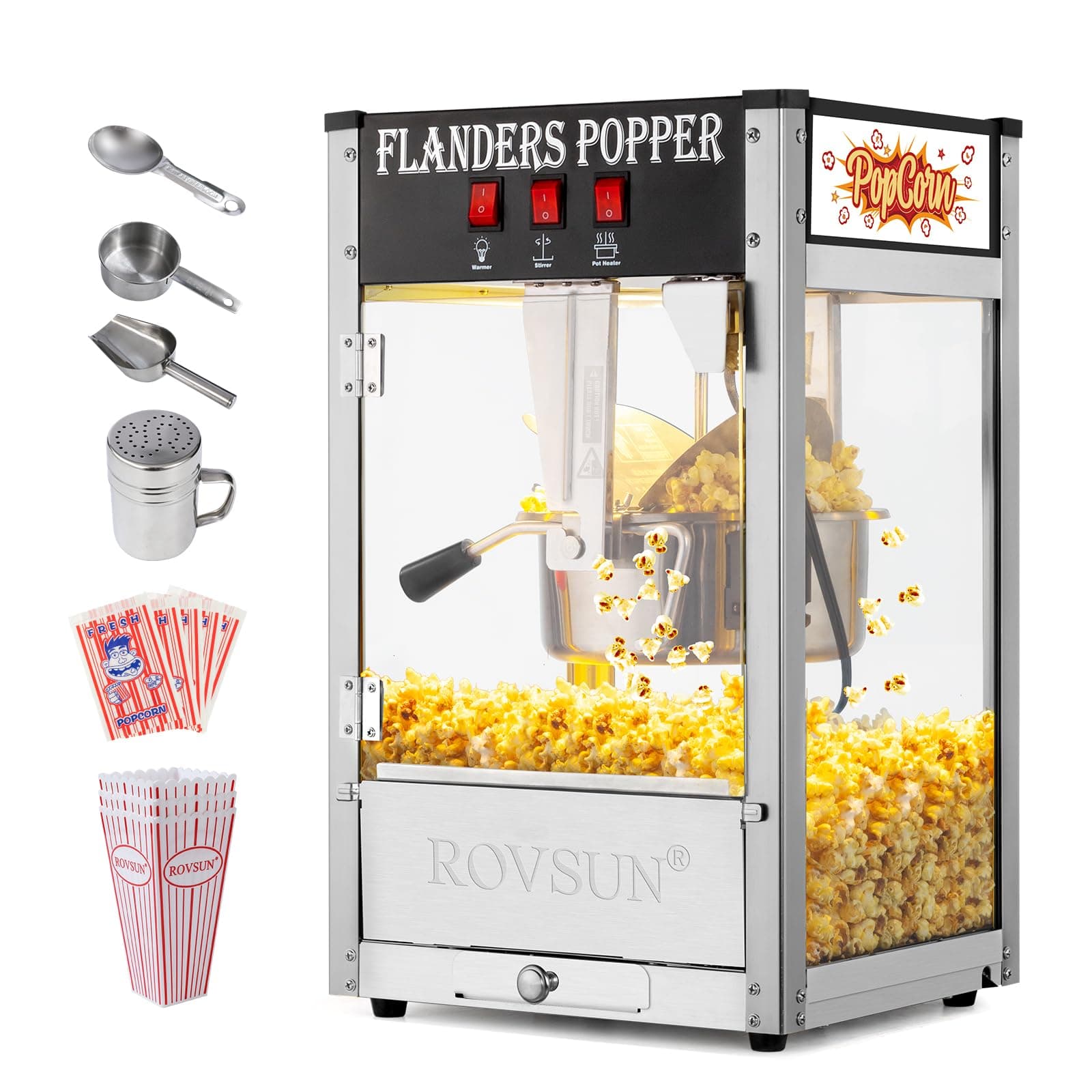 ROVSUN Popcorn Machine with 8 Ounce Kettle Makes Up to 32 Cups ETL Certified, Countertop Popcorn Maker Commercial Popcorn Machine Movie Theater Style w/Scoop, Oil Spoon & 3 Popcorn Cups, Black