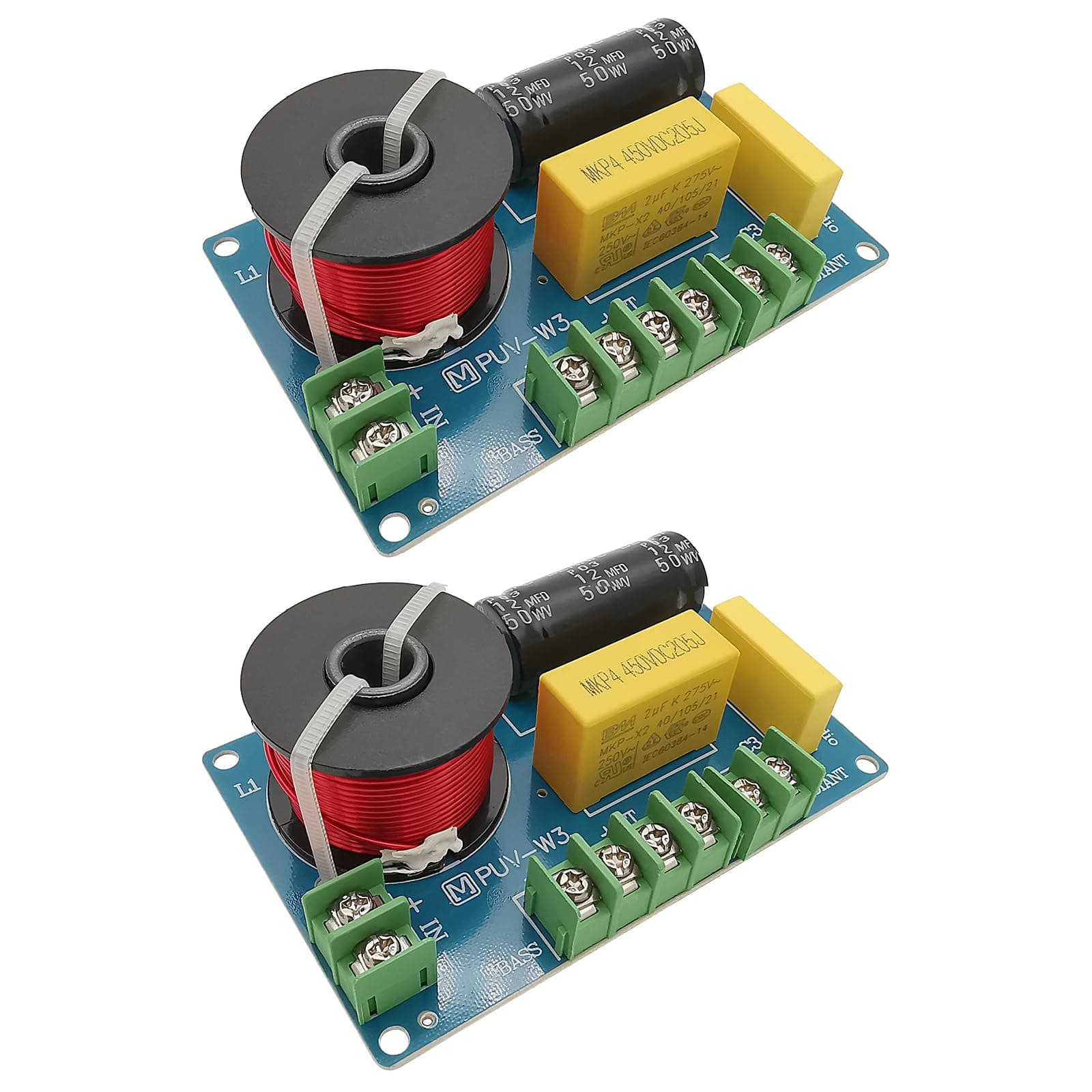 3 Way Speaker Crossover, PUV-W3 200W Passive Crossover for HiFi Home Audio 4 to 8 Ohm Bass Mediant Tweeter Bookshelf Speakers - 2Pack