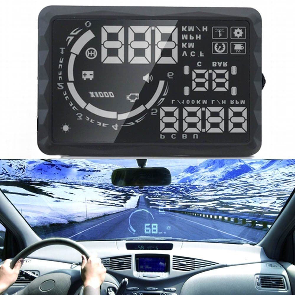 Highmantech S5 5.5" LED Multi-function Car Obdii HUD Showing Head up Display Projector Speeding Warning System Car Pc Driving Data with Voice Prompt Function / Gear Shift Reminding / Over Speed Alarm / Water Temperature Alarm / Voltage Alarm / Vehicle Failure Warning / Drowsy Driving Warning