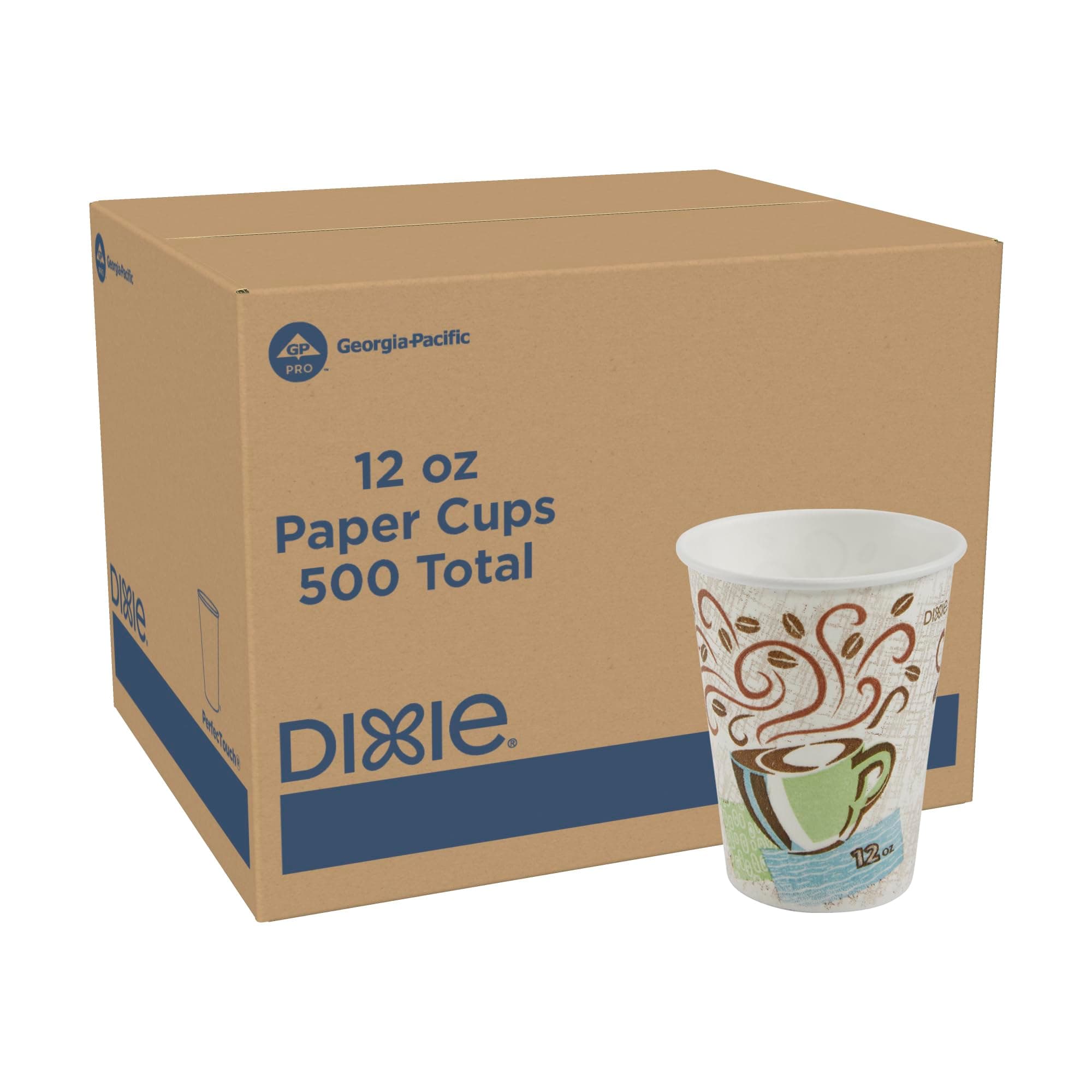 Dixie PerfecTouch 12 oz Paper Coffee Cups by GP PRO, Coffee Haze Design, 500 Count (25 Disposable Cups for each Sleeve, 20 Sleeves Per Case), 5342DX