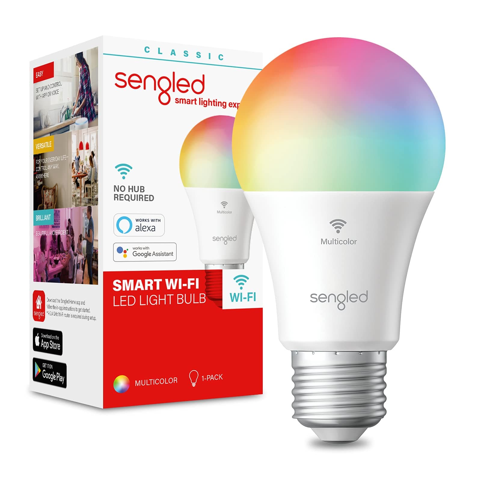 Smart Bulb, WiFi Light Bulbs, Color Changing Light Bulb, Smart Light Bulbs that Work with Google Assistant, A19 RGB Light Bulb No Hub Required, 60W Equivalent 800LM CRI>90, 1Pack